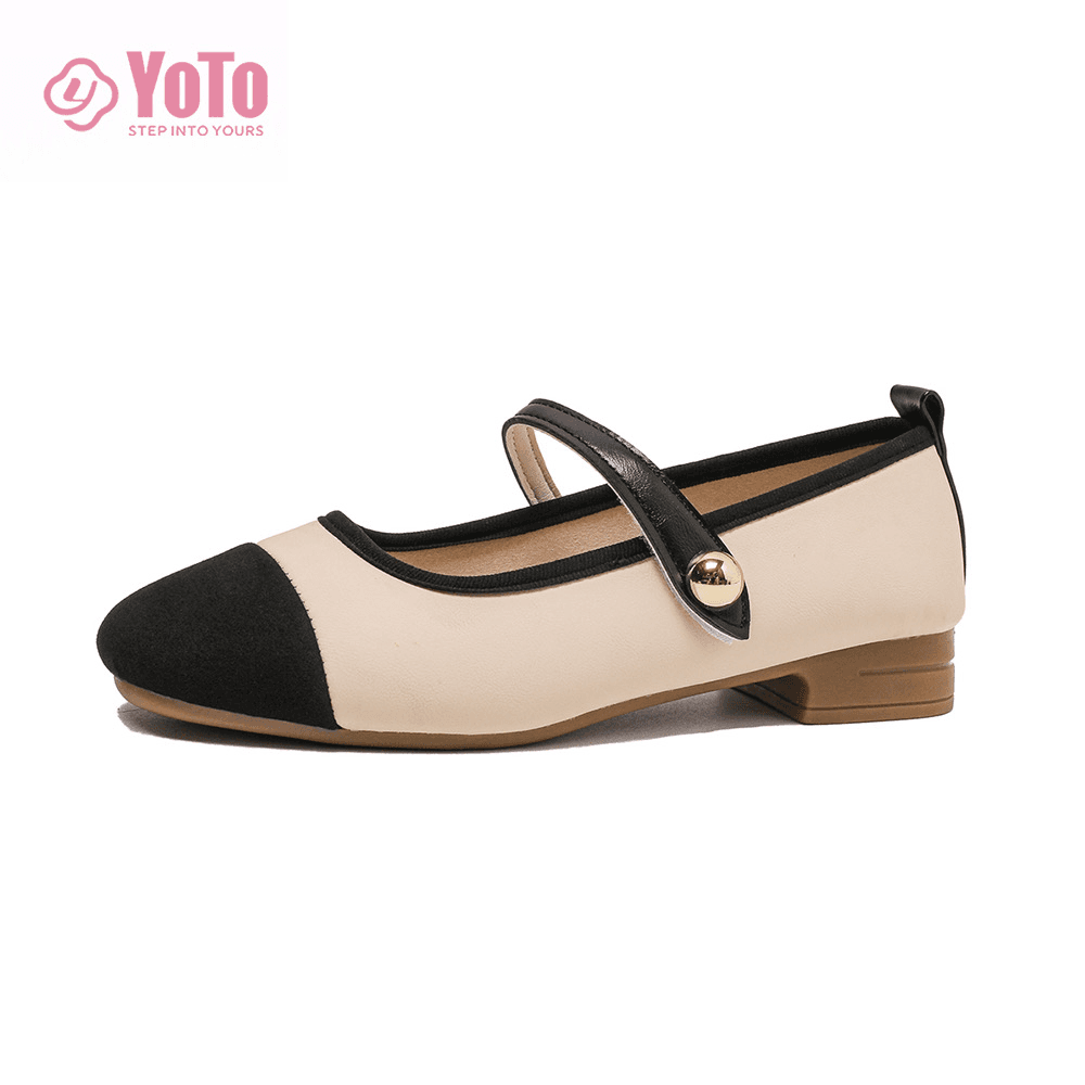 YOTO Women's Mary Janes Leather Splicing Casual Comfy Soft Lightweight Doll Shoes For Office Lady