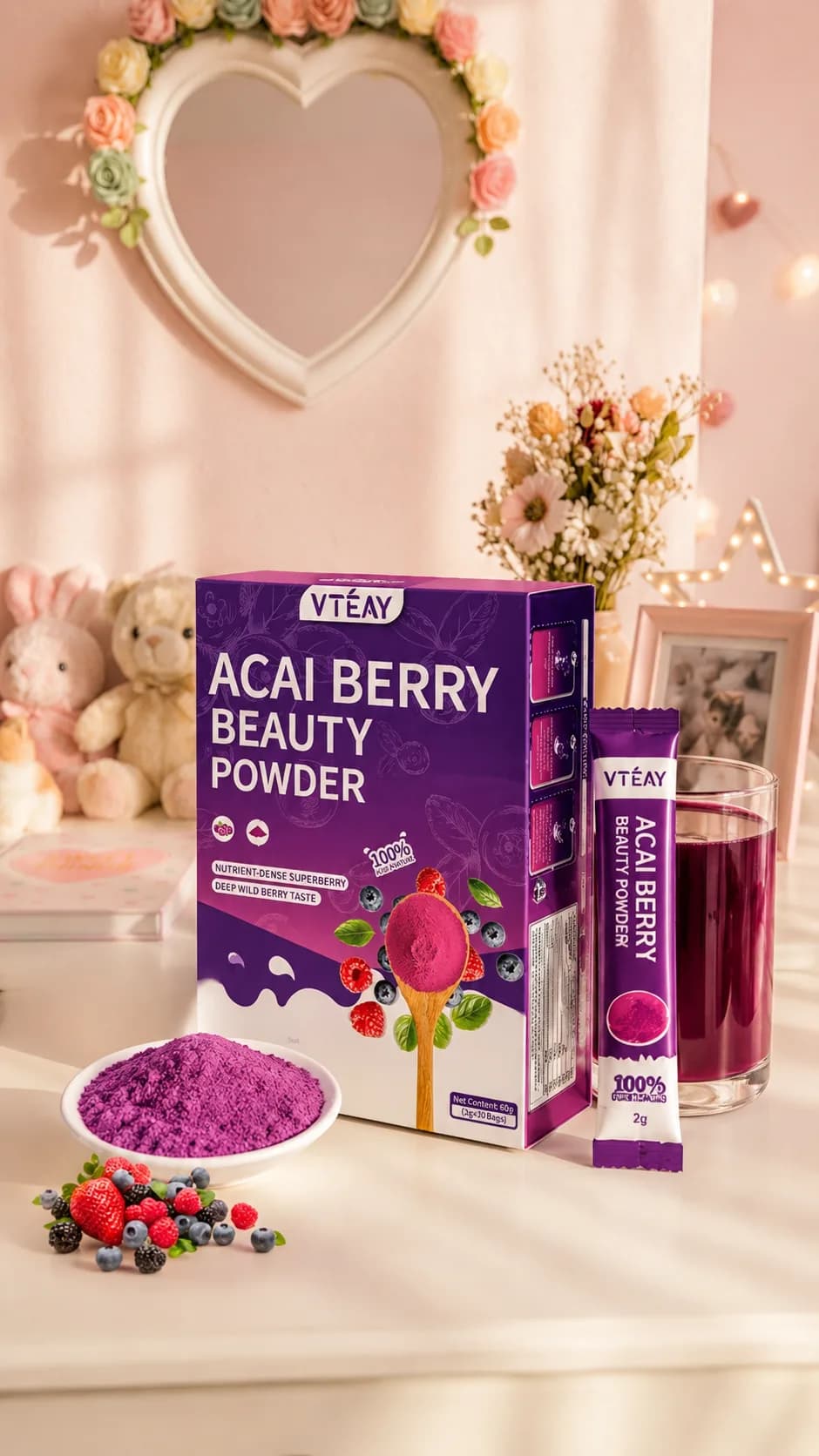 20pcs per box VTEAY Acai Berry Beauty Powder- 100% Berries Drink Organic for Skin Glow & Gut Health - HealthyDrink - Rich in Anthocyanins https://vt.tiktok.com/ZS9hkJf5CqPeS-66W5a/
