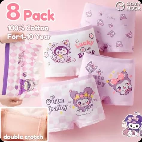 8Pcs Cotton Panty Short for Kids Girls Premium Cotton Cartoon Boyleg Underpants Boxer Panties Set for Little Girls 3-12Y