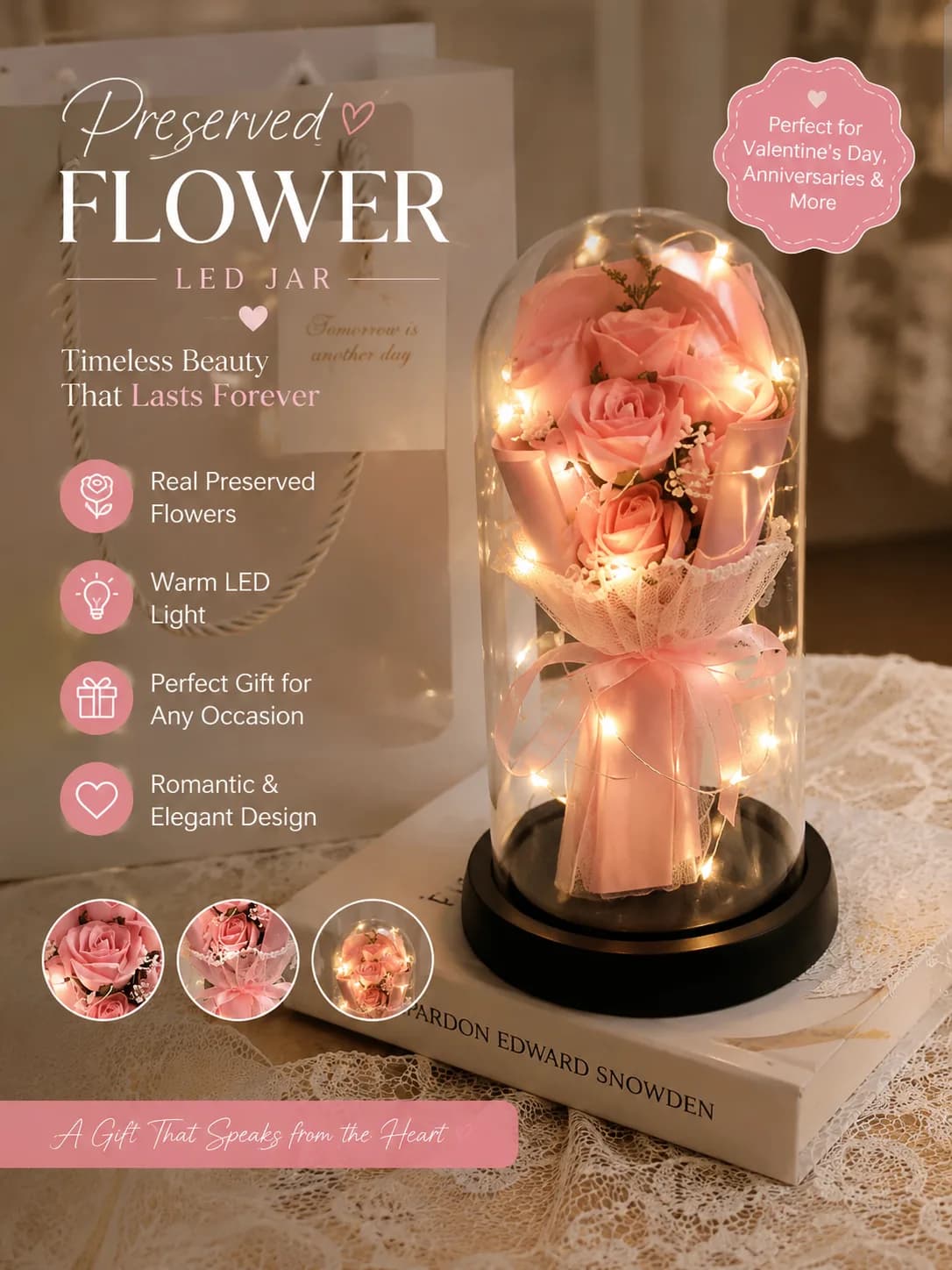๐นโจ A gift that lasts forever! This LED Preserved Rose Dome is perfect for anniversaries, birthdays, Valentine's Day, or simply showing someone you care. ๐