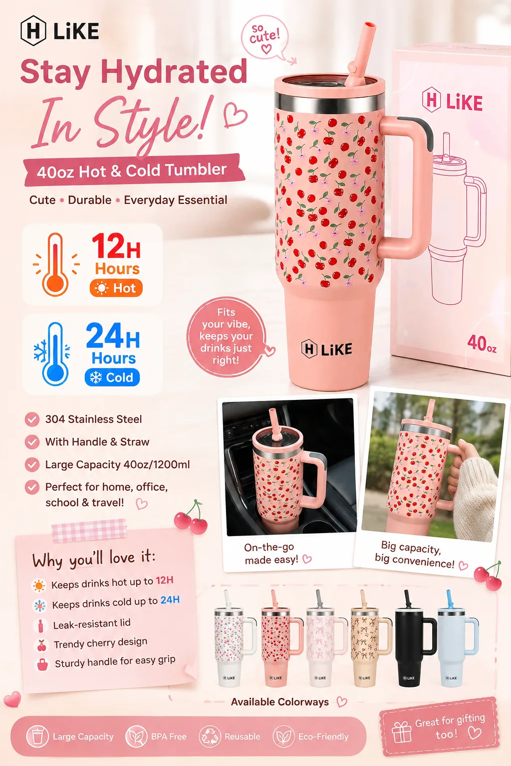 🥤💖 Stay hydrated in style! This 40oz tumbler keeps drinks cold for up to 24 hours and hot for up to 12 hours. Perfect for school, work, travel, or everyday use! ✨ Grab yours now before it sells out! 🛒💕https://vt.tiktok.com/ZS9hhWC9K2q7m-bARZc/