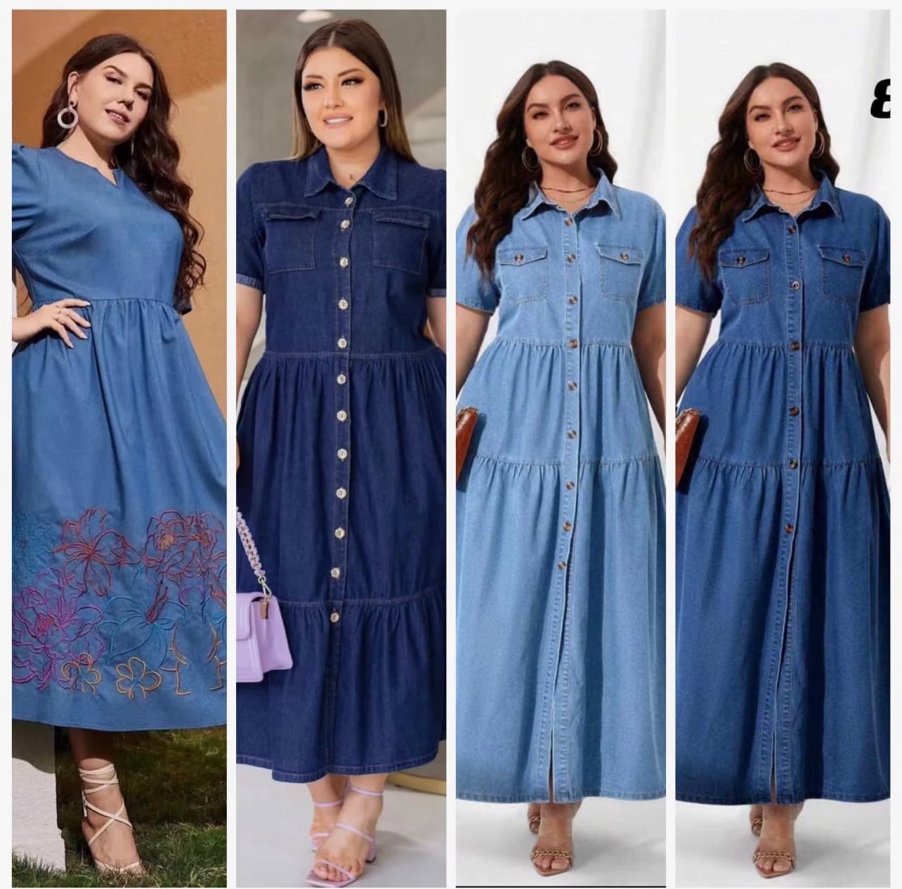 <b>plus size</b> Denim dress Fashion casual formal maxi denim dress