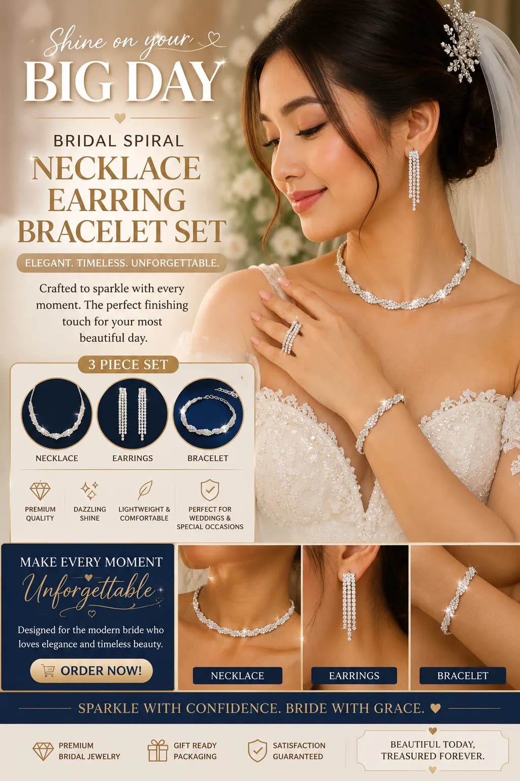 Elagant Bridal Accesories set- Necklace, bracelet and Earring