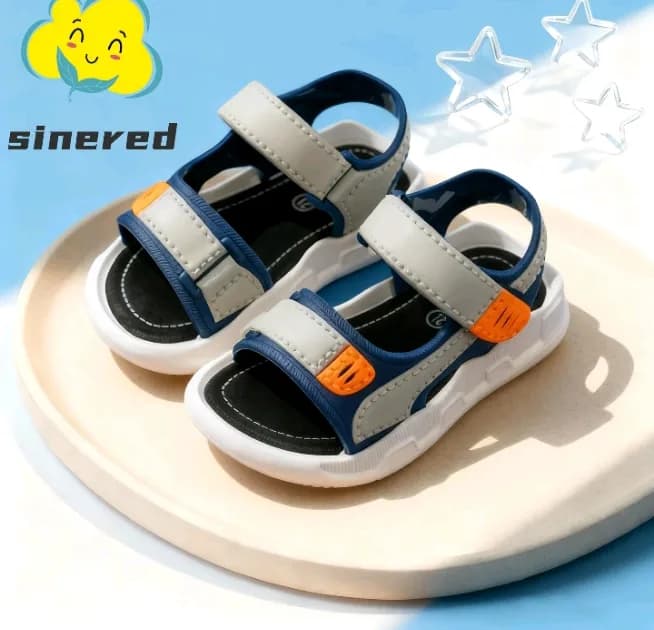 Unisex Sandals Lightweight 2023 Korean New Style Flat Anti-Slip Velcro Sandals for Kids boys girls Size 21-35