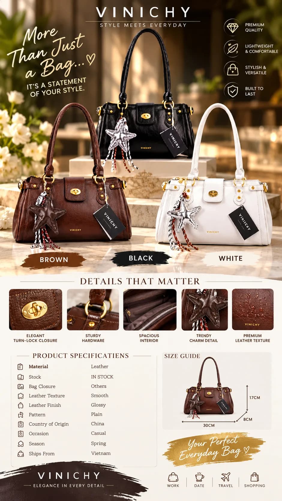 ✨ Elegance in every detail! 👜🤎🖤🤍