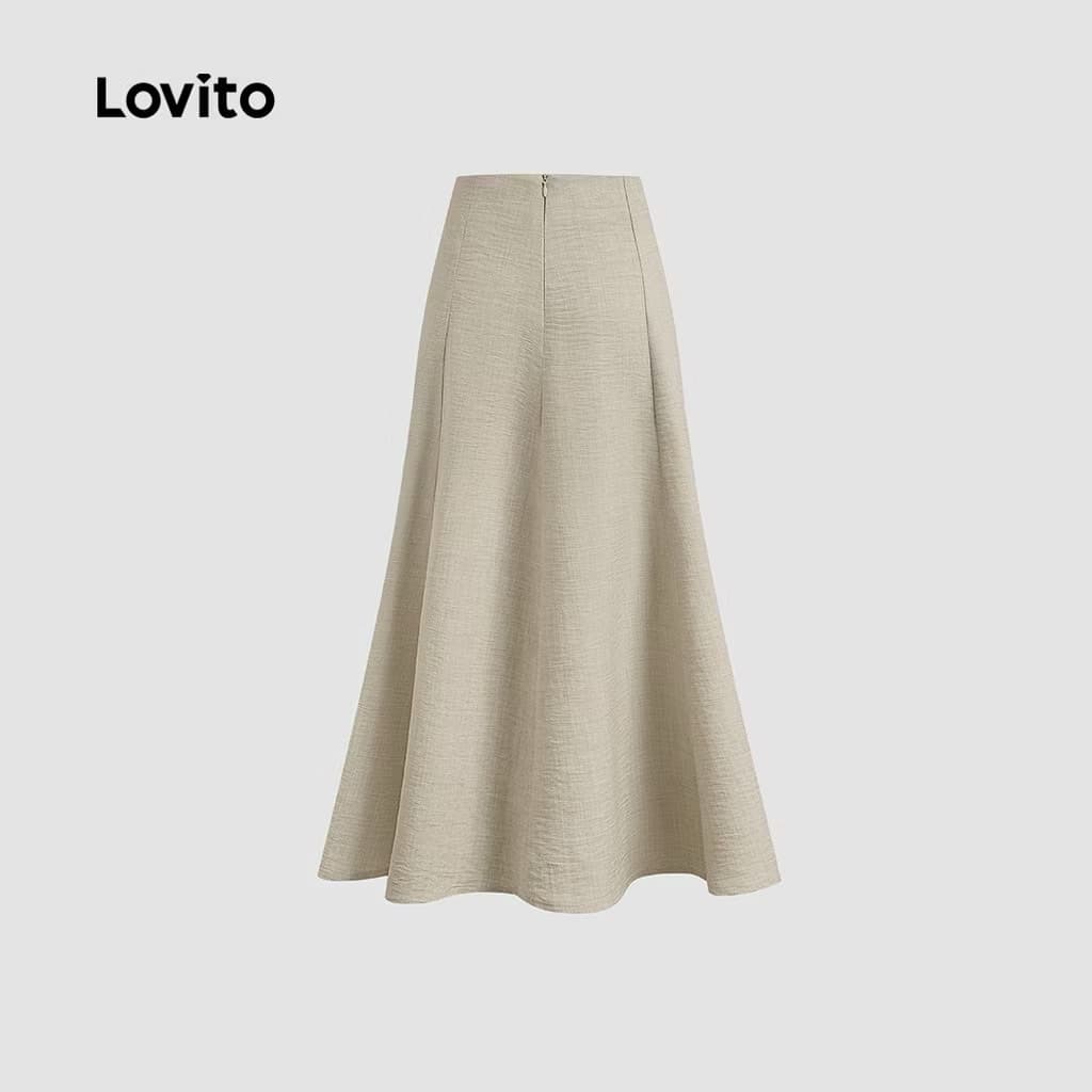 Lovito Skirt for Woman Elegant Leisure Matte Fabric Commute Spring/summer Khaki Skirts L171ED503