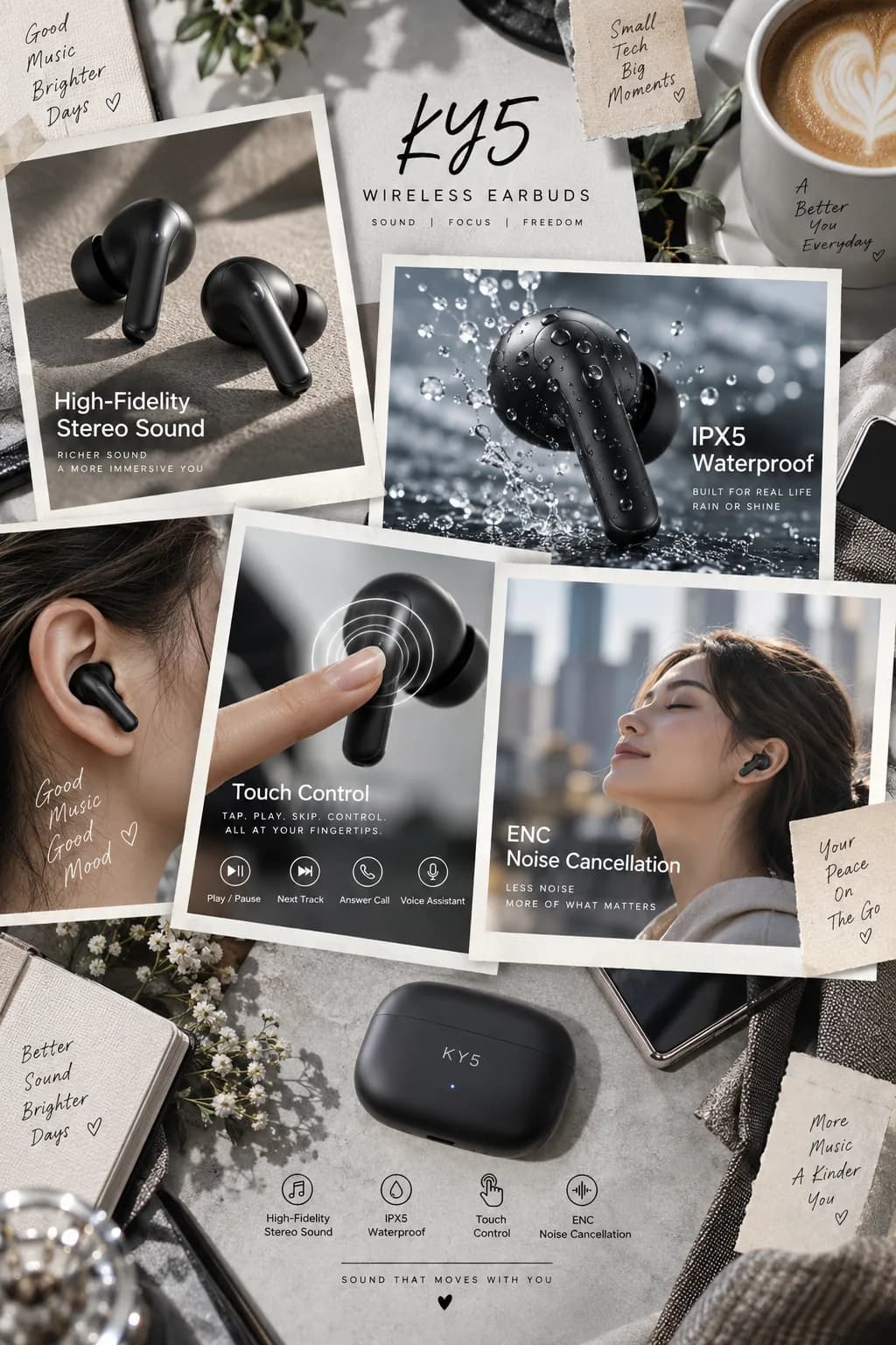 🎧 Too much noise? Too many distractions? Turn up the sound you love and tune out the distractions with KY5 Wireless Earbuds. 🔊 High-Fidelity Stereo Sound 🔇 ENC Noise Cancellation 💧 IPX5 Waterproof 👆 Easy Touch Control From work to workouts to relaxing at home — KY5 keeps your audio simple, clear, and wireless. ✨ Less noise. More focus. Better days. 👉 Get your KY5 Wireless Earbuds today! #KY5 #WirelessEarbuds #TechEssentials #SmartGadgets #WirelessAudio