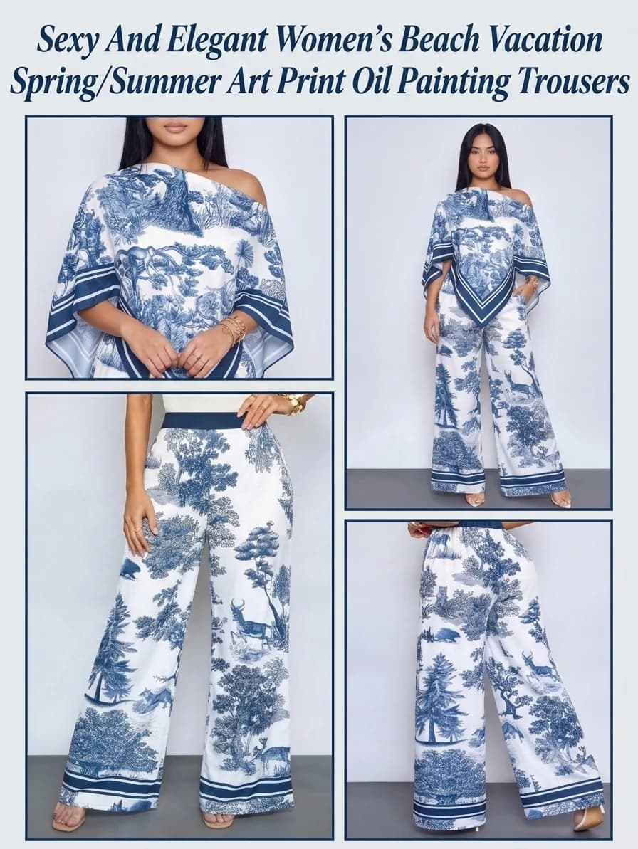 Sexy And Elegant Women's Beach Vacation Spring/Summer Art Print Oil Painting Trousers