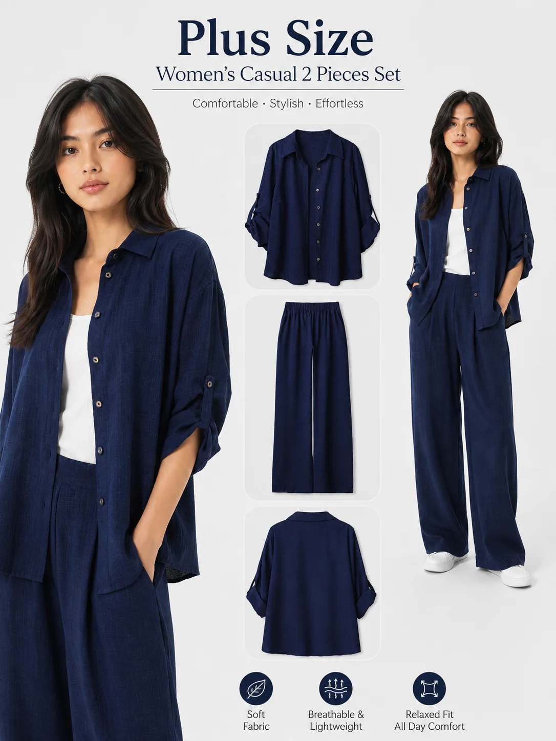 Plus Size Women's Casual 2 Pieces Set