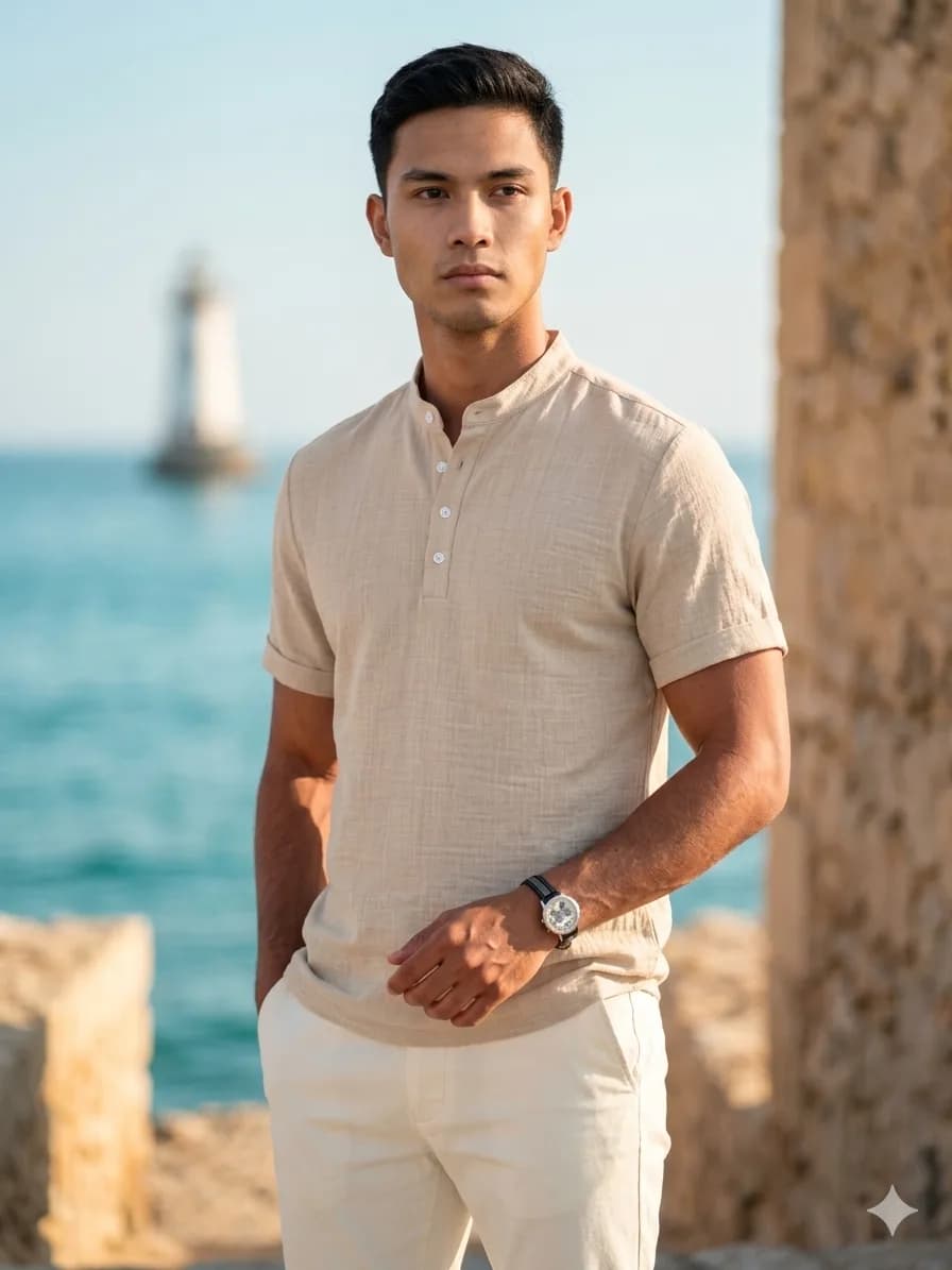 Men Casual Linen Polo