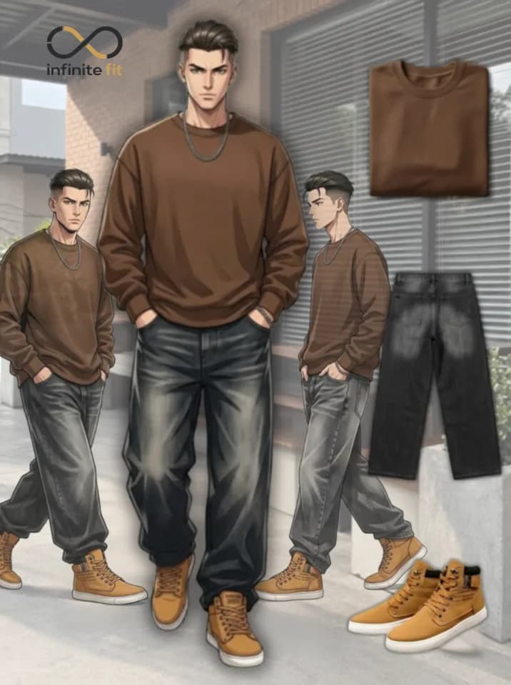 Oversized knit on top, tapered cargo underneath — the kind of fit that looks effortless because every piece was chosen to work together. Boots ground it, nothing fights for attention.