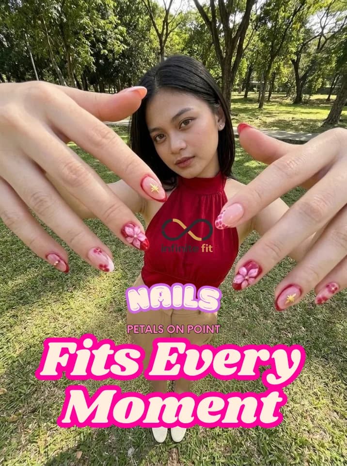 Nails: Petals On Point because the small details make the biggest difference. Soft floral designs with just the right amount of color, styled to go with everything from a casual park day to a night out in red. Proof that one nail set really can fit every moment.