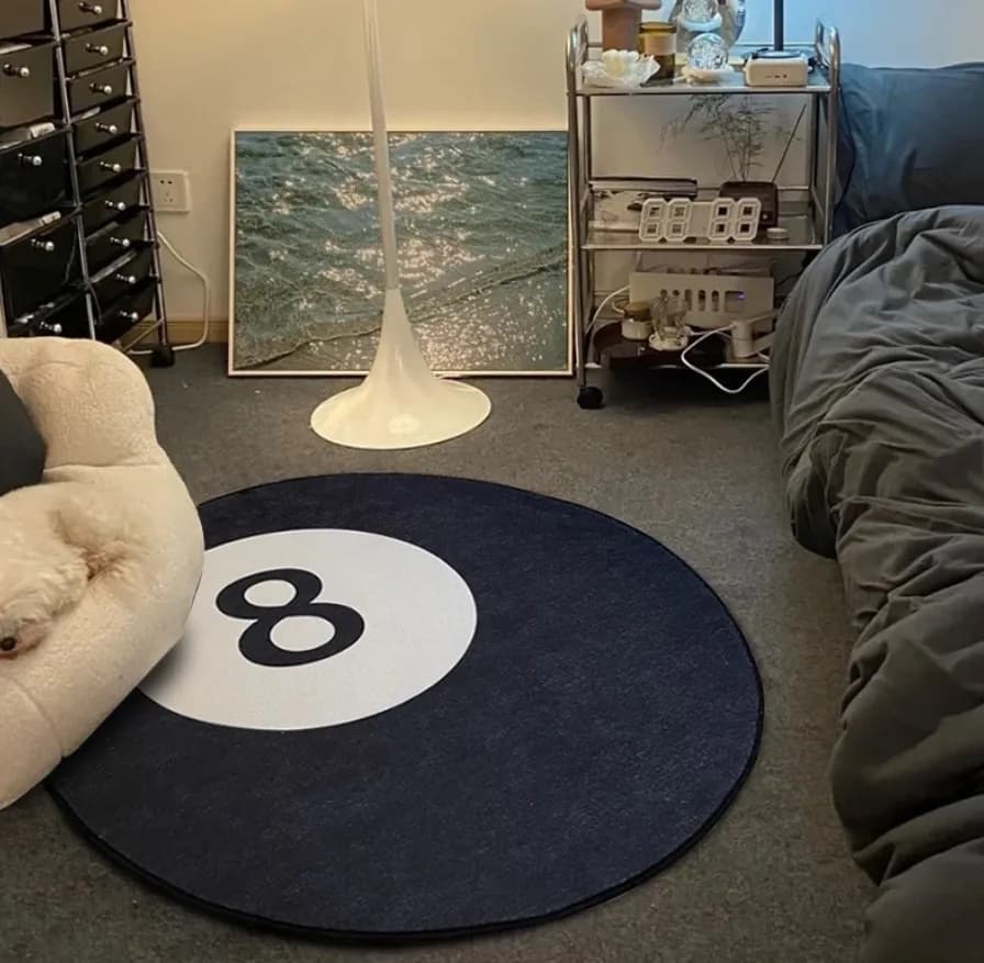black 8 Ball Rug Soft Carpet Skin Friendly Black Anti-slip Hoom Decor Atmosphere Carpet