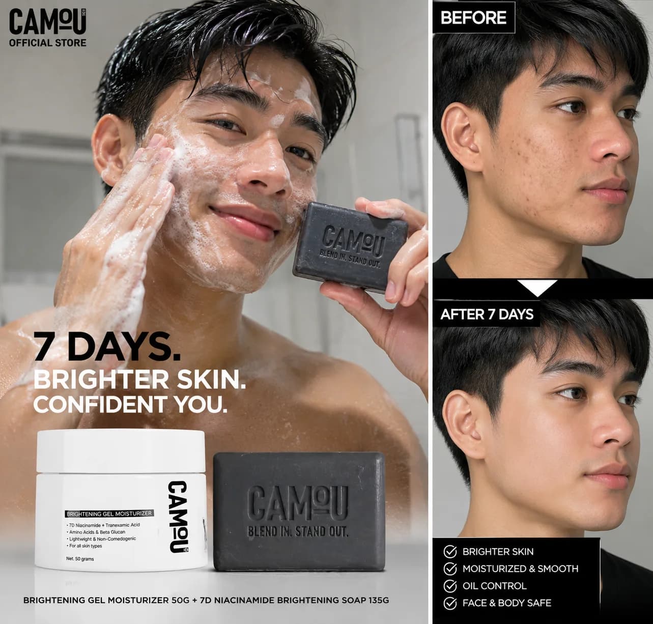 ✨ Want brighter-looking skin? Try the CAMOU 7D Niacinamide Brightening Soap 🧼✨ Perfect for your daily skincare routine! 💖 🛒 Check it out here 👇