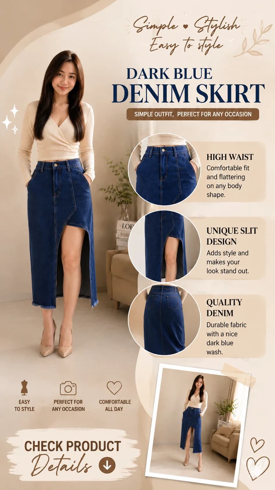 Dark Blue Denim Skirt | Women’s Fashion