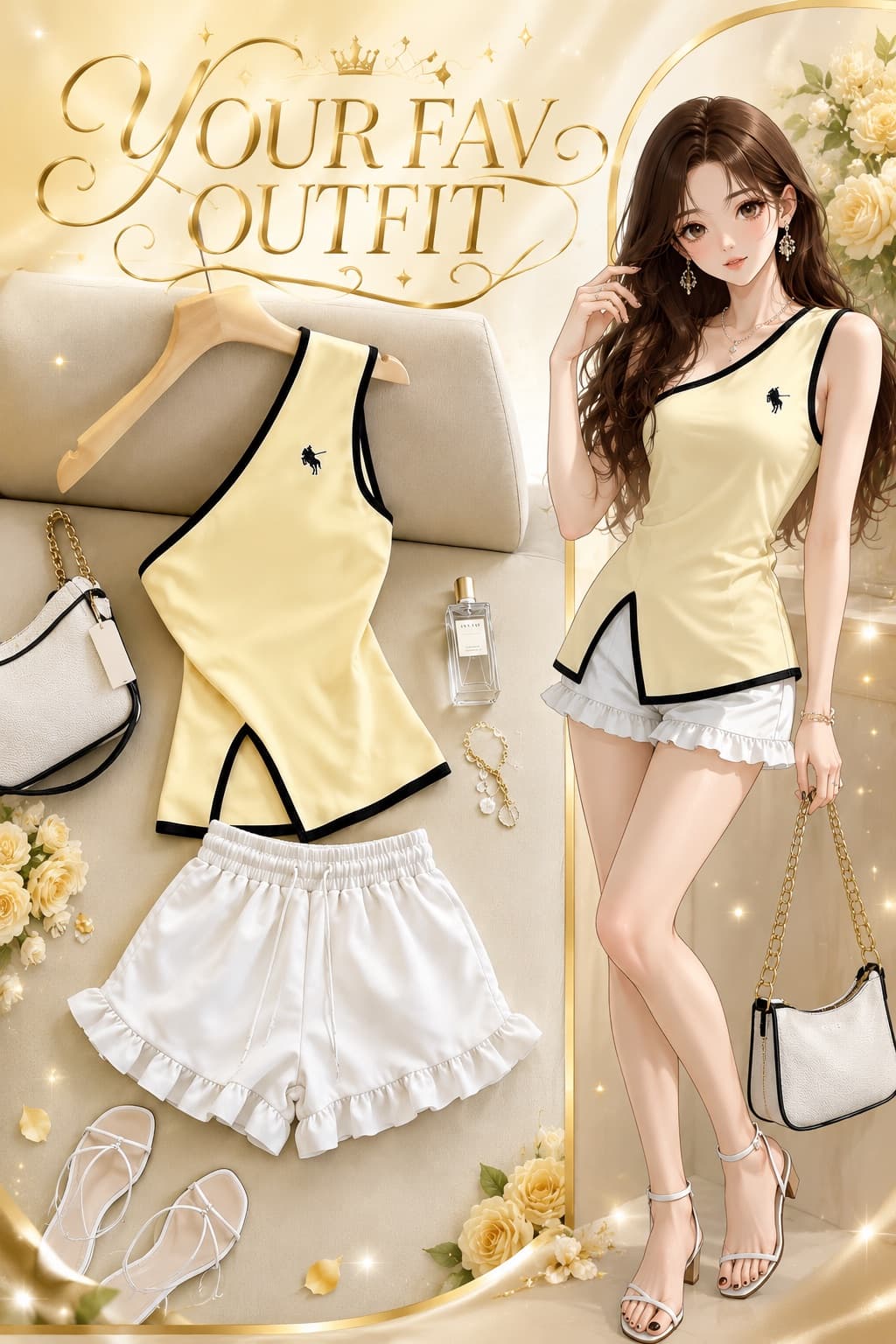 Elevate your everyday wardrobe with this effortlessly chic two-piece outfit. Featuring a soft pale-yellow asymmetrical top with contrasting black trim and a white high-waisted ruffle hem shorts, this set creates a feminine and polished look. #SHEIN #SHEINFinds #SHEINHaul #SHEINOutfit #FashionTok #OOTD #OutfitInspo #TikTokMadeMeBuyIt #FashionFinds #SummerOutfit #CuteOutfit #StyleInspo #FYP #ForYou #Viral