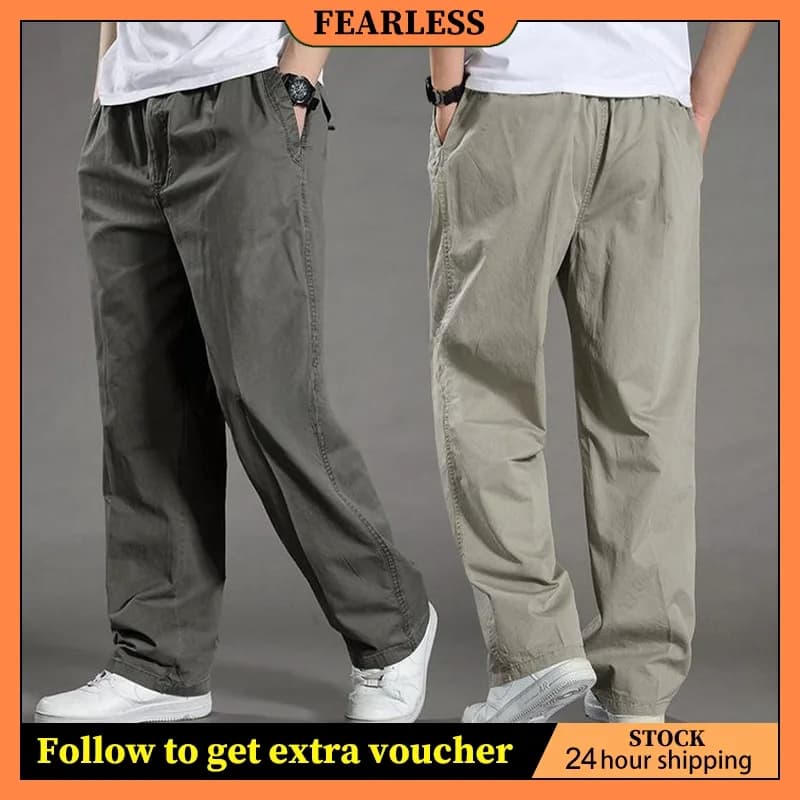 Fearless Solid Color Elastic Waist Pants Loose Casual Jogger Pants