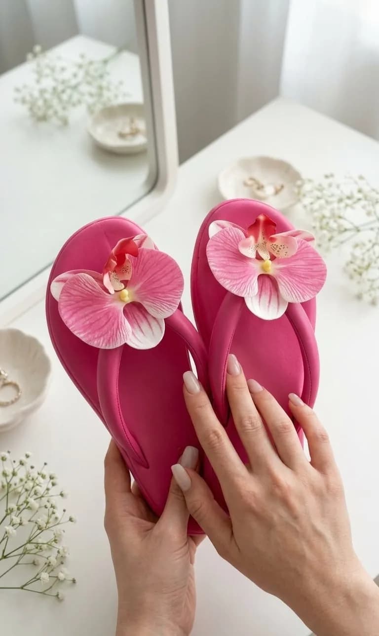 Cute 3D Orchid Flip Flops