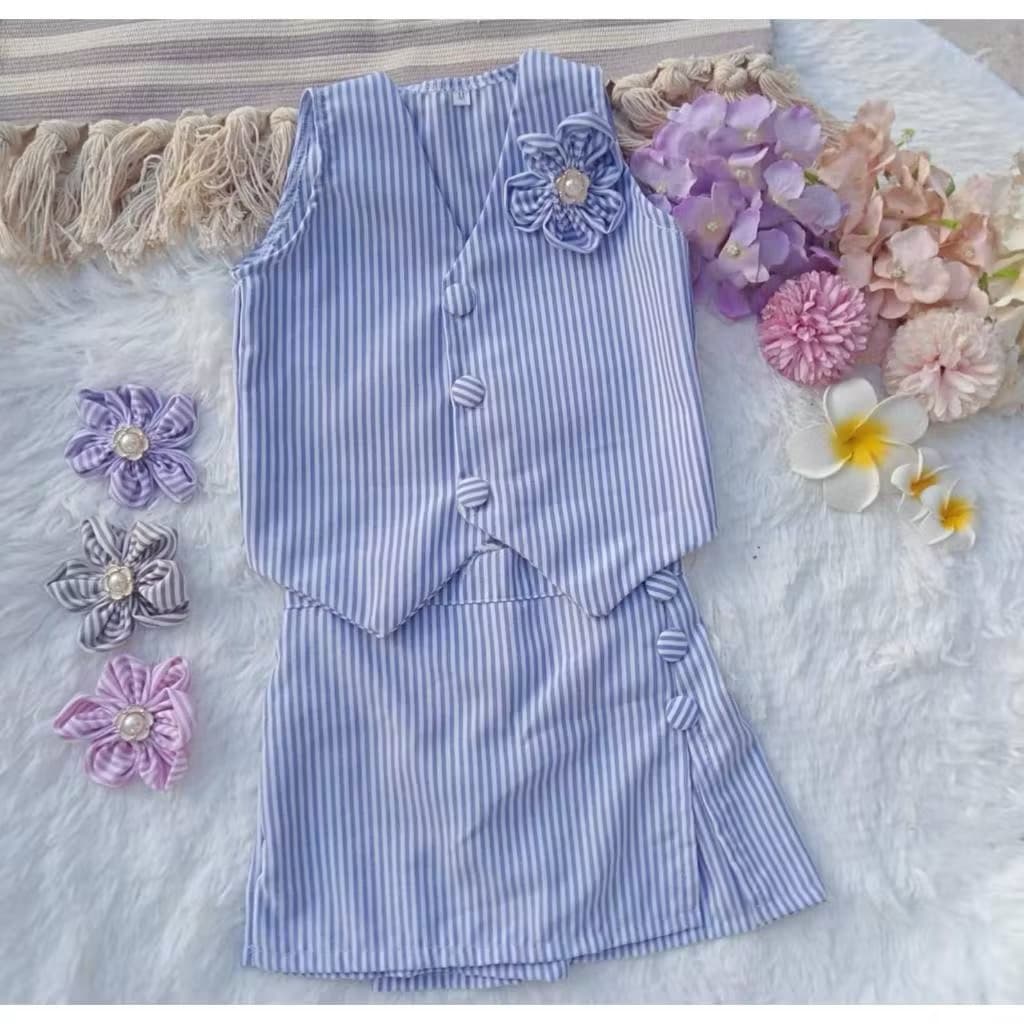 Kids Girls Linen Skort Set 3–8yrs | Megan Chaleco Vest with Buttons | Premium Cotton Outfit