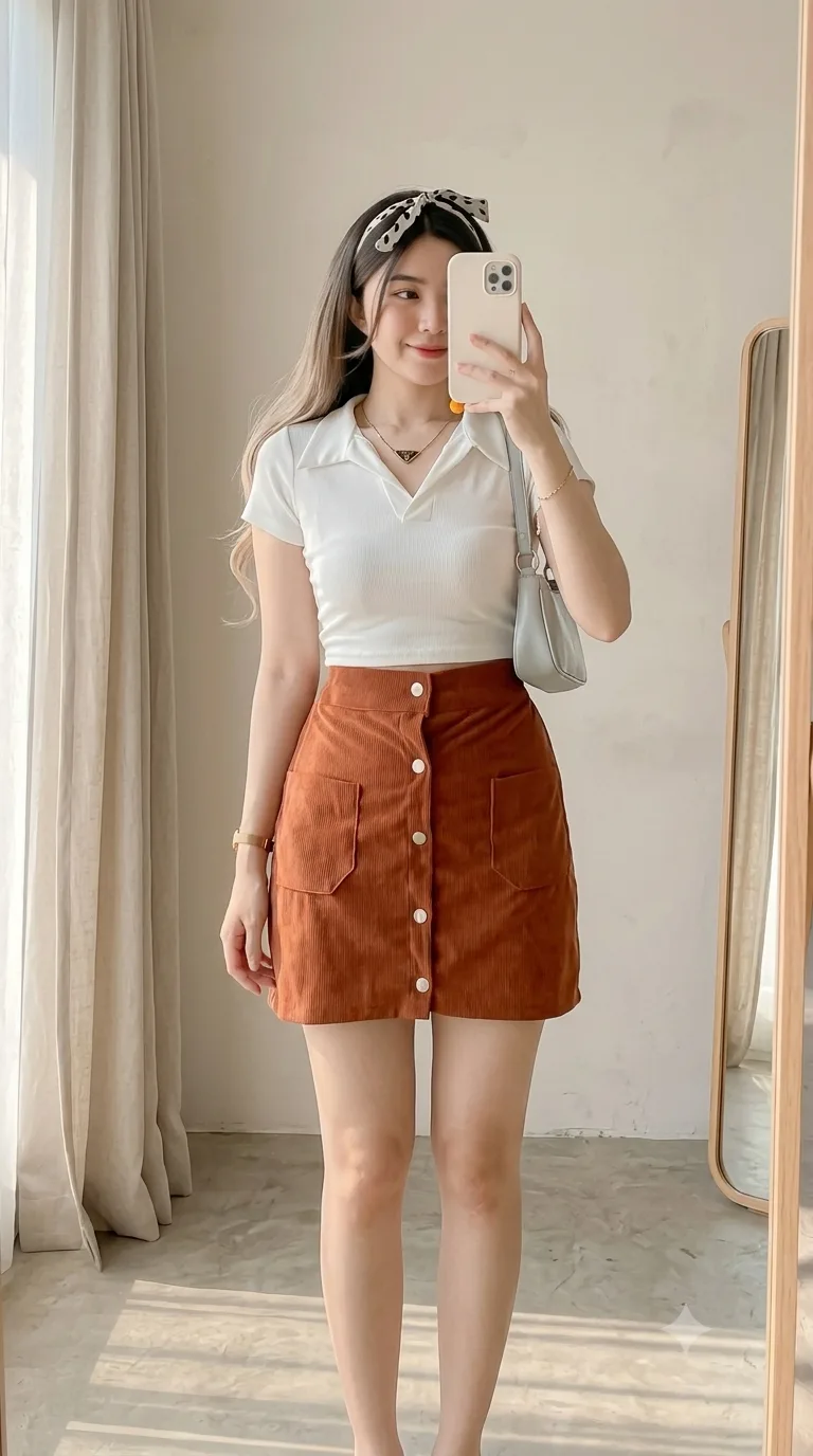 P100+ skirt mga madam ! SNAP BUTTON SKIRT with Garterized Waistband, Corduroy Fabric, Two Front Pockets Can fit Up to size 27-32