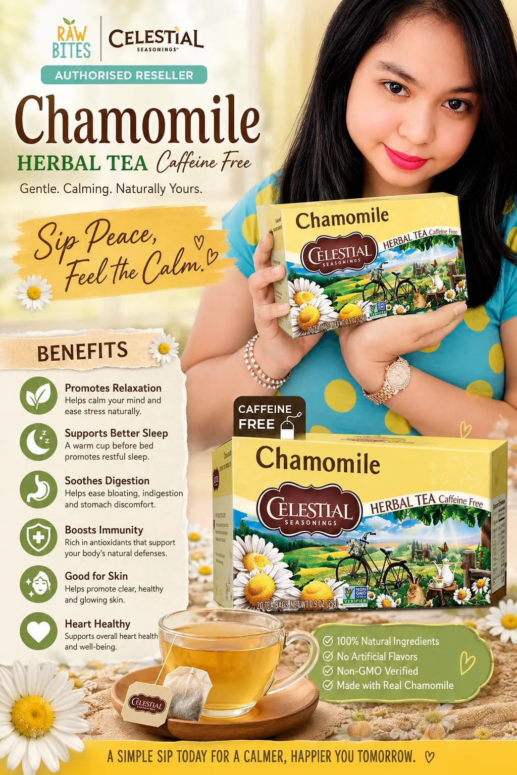 Celestial Seasonings Chamomile Herbal Tea 25g/20 bags (Caffeine Free, Sugar Free)