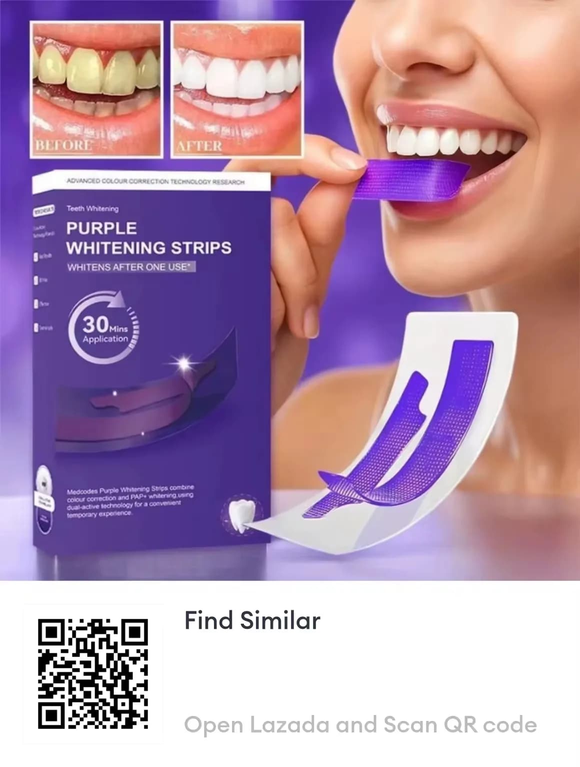 V34 Purple Teeth Whitening Strips Instant Whitening Dental Care Teeth Stain Removal Oral Care Teeth Whitening Strips with Hydrogen Peroxide