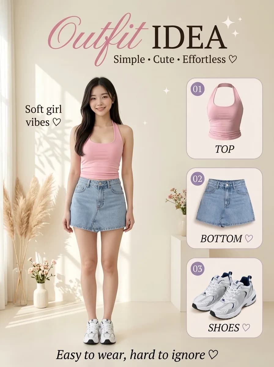 Soft girl era in full bloom πΈβ¨ This pink and denim combo is everything for a sunny afternoon. Simple, cute, and effortlessly chic. β‘ #softgirl #aesthetic #outfitideas #summerstyle #lookbook