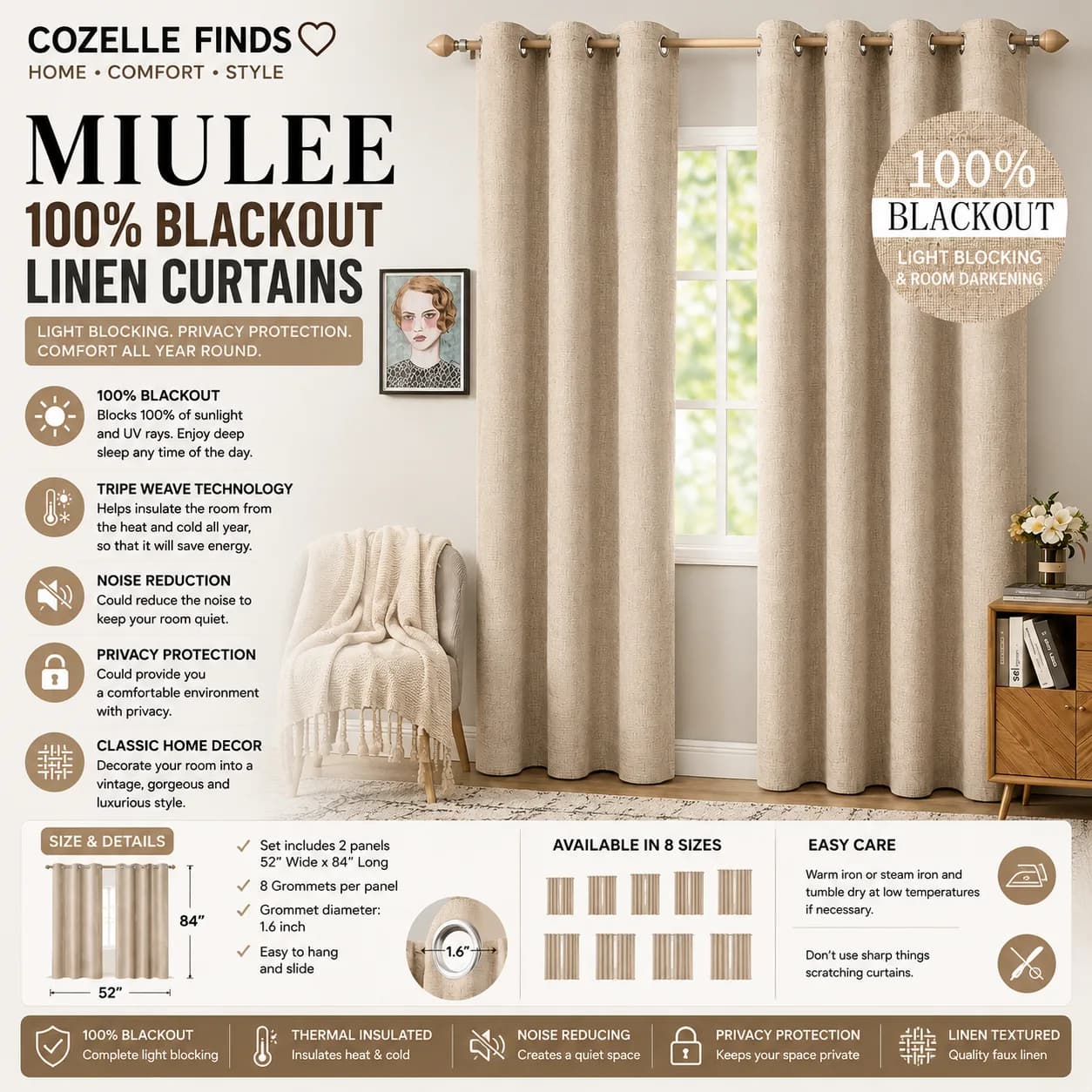 Transform your bedroom into a more comfortable and stylish space with elegant blackout linen curtains that add privacy and a cozy finishing touch.