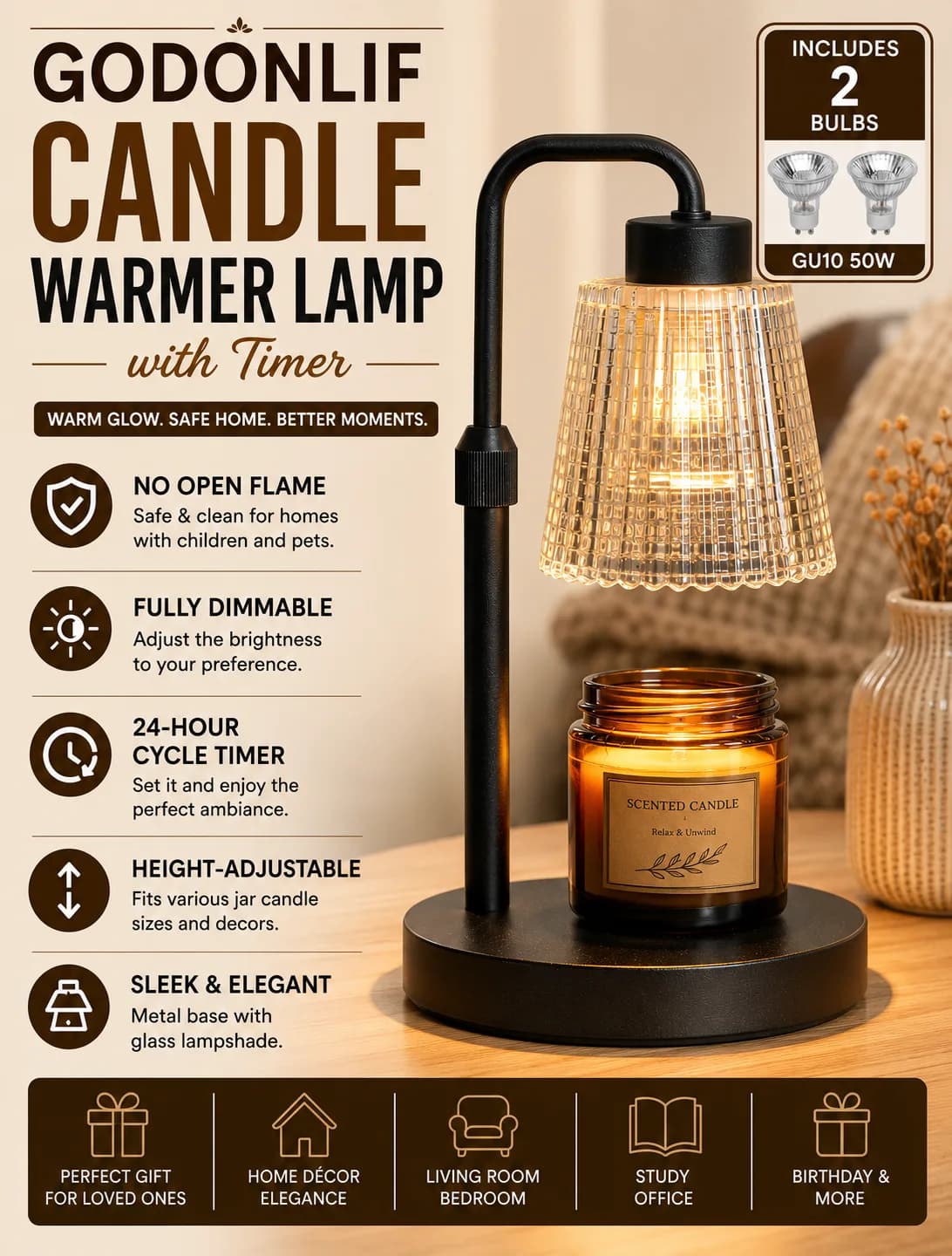 Create a warm and relaxing atmosphere with this beautiful candle warmer lamp. A simple way to add soft lighting and cozy vibes to your favorite space. π―οΈβ¨