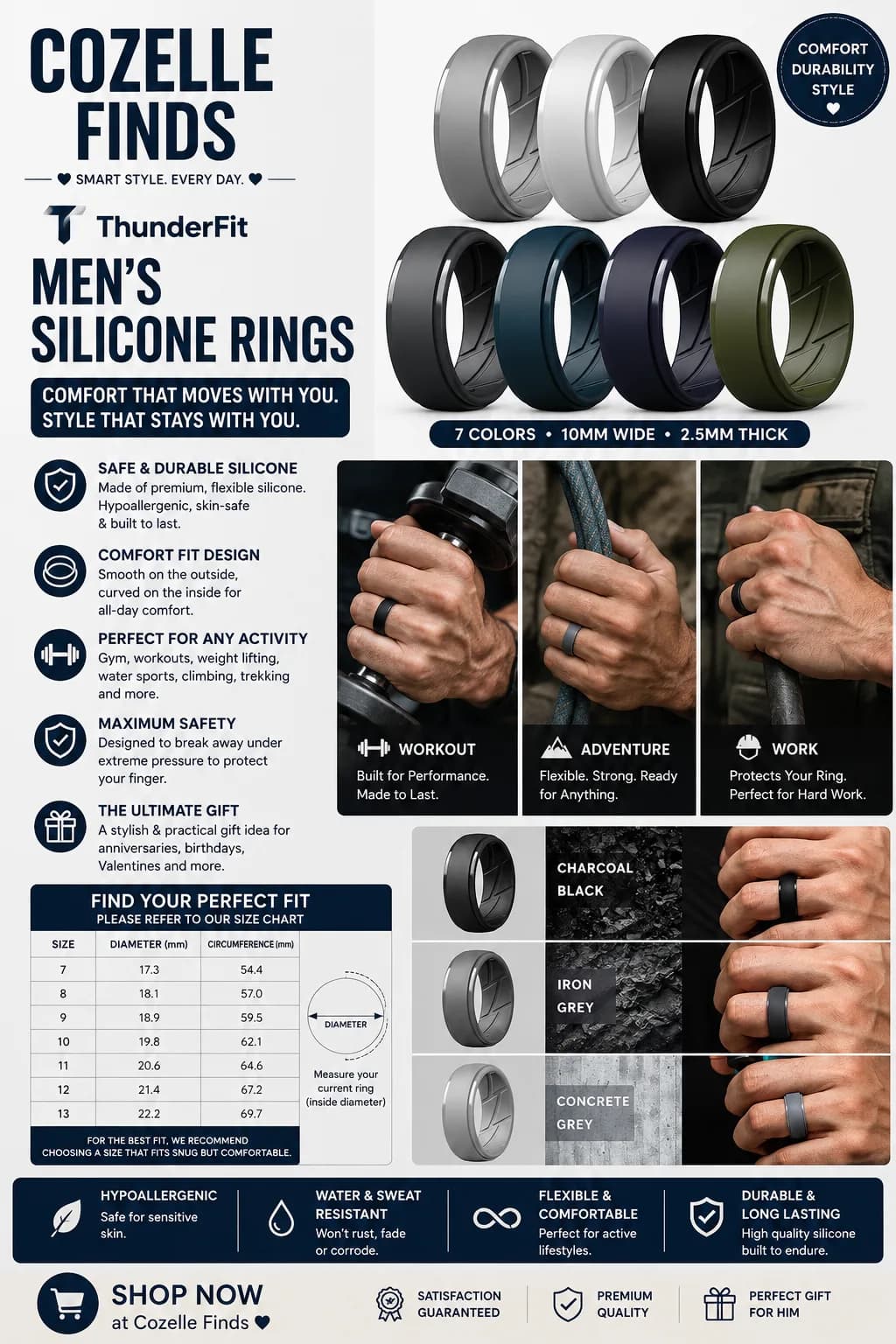 A flexible silicone ring designed for active lifestylesβfrom workouts and water sports to trekking, climbing, and demanding work.