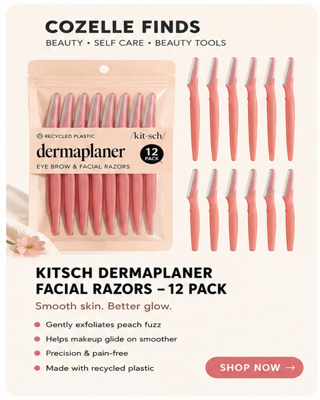 A convenient 12-pack for facial exfoliation, peach fuzz removal and brow grooming.