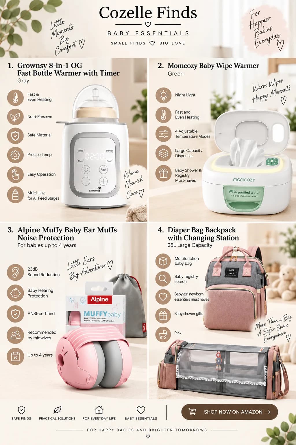 Discover practical baby and mom essentials for feeding, diaper changes, hearing protection, and everyday outings. From the Grownsy bottle warmer and Momcozy wipe warmer to Alpine Muffy Baby ear protection and a multifunction diaper bag, these are thoughtful finds for new parents and growing families. 🤍👶 SHOP THE BABY & MOM FINDS — CHECK THE LINK IN BIO!