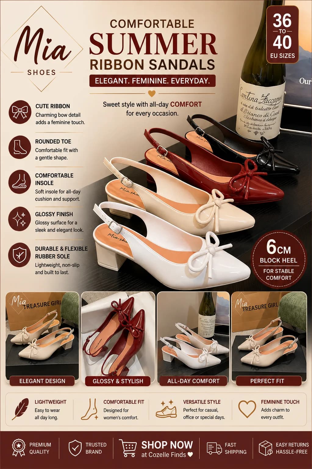 β¨ A little bow, a glossy finish, and the perfect 6cm heel. These MIA ribbon sandals add an effortlessly feminine touch to your summer outfits. π€π