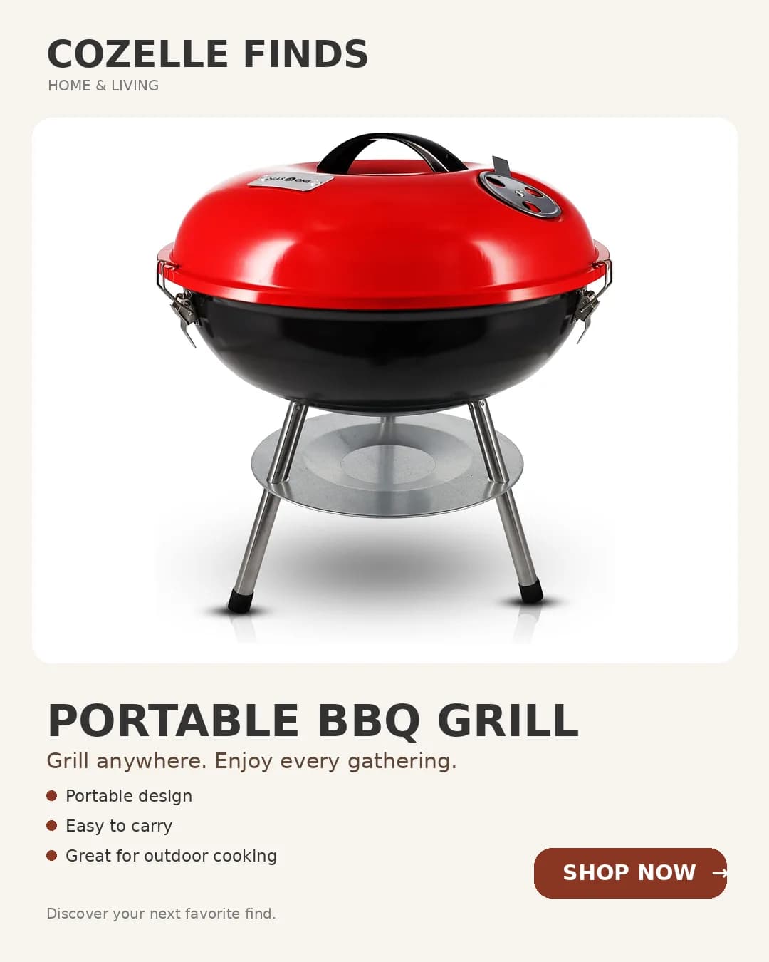 Take your grilling outdoors! 🔥 A practical portable BBQ grill for cookouts, camping, backyard gatherings, and outdoor entertaining.