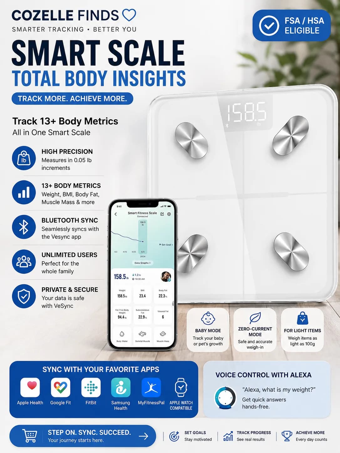 Upgrade your wellness routine with a smart scale that helps you track your progress beyond basic weight measurements. Connect, monitor, and stay motivated.