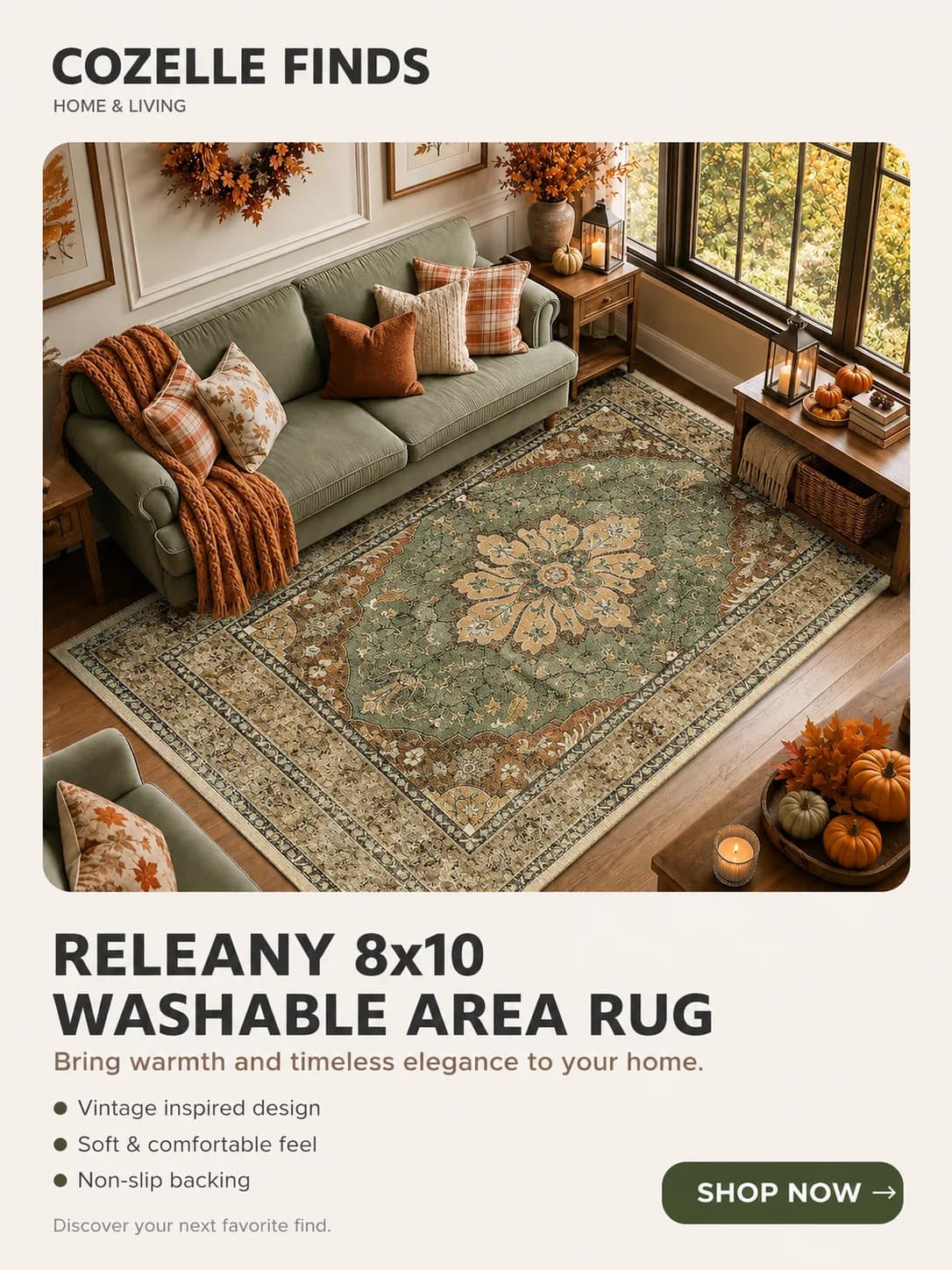 Give your space a cozy, timeless refresh 🤎✨ The RELEANY 8x10 Washable Area Rug brings vintage-inspired style, soft comfort, and effortless charm to your living room, bedroom, or dining area. Perfect for creating that warm, inviting home you’ll love coming back to. 🏡 ✨ Washable design ✨ Vintage-inspired pattern ✨ Soft & comfortable ✨ Non-slip backing 🛍️ Shop this find through the link!