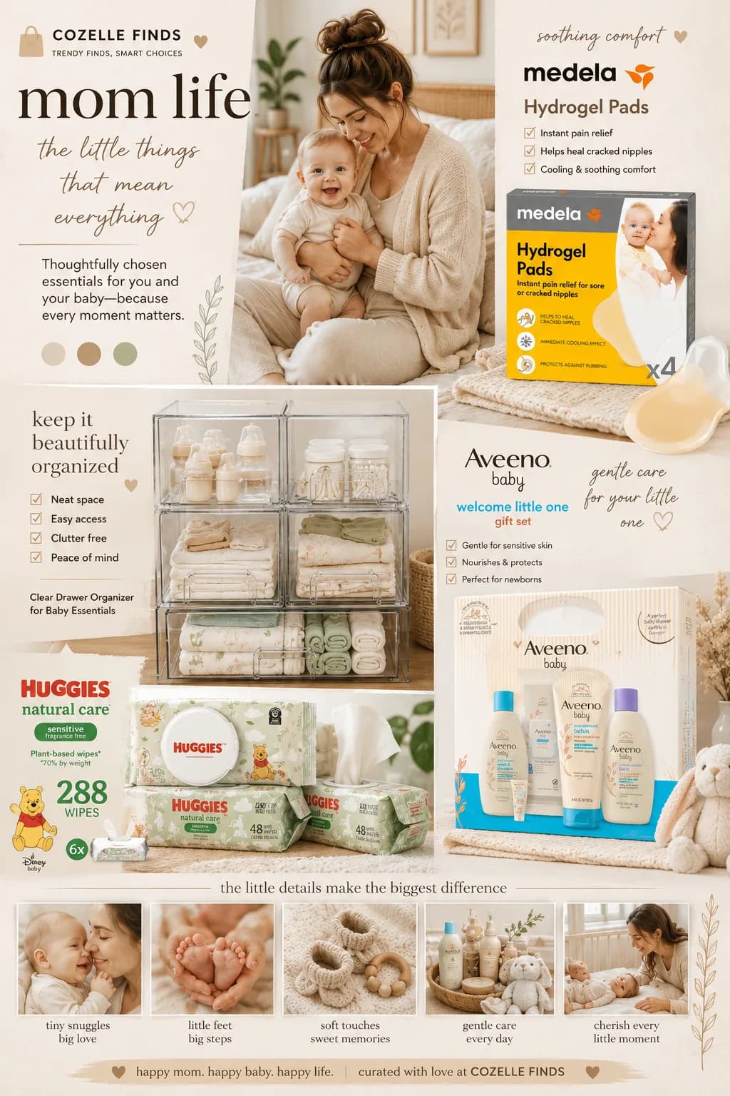 Mom & Baby Essentials Every New Mom Will Love 🤍👶 Motherhood is full of beautiful little moments—and having the right essentials can make everyday life a little easier. From newborn baby care and nursery organization to breastfeeding essentials, gentle baby skincare, and sensitive baby wipes, these are thoughtful finds for moms and little ones. ✨ Featured Mom & Baby Finds: • Medela Hydrogel Pads • Clear Baby Drawer Organizer • Aveeno Baby Welcome Little One Gift Set • Huggies Natural Care Sensitive Wipes Perfect for new moms, expecting moms, newborns, baby showers, nursery organization, and everyday baby care. 🛍️ Discover these Mom & Baby essentials and more at Cozelle Finds. Shop smart. Choose with love. 🤎 #MomAndBaby #MomEssentials #BabyEssentials #NewMom #NewbornEssentials #BabyCare #BabyProducts #NurseryOrganization #BabyShowerIdeas #BreastfeedingEssentials #NewbornCare #MomLife #BabyMustHaves #CozelleFinds #MomFinds #BabyFinds #AmazonFinds#amazonaffiliate#ad