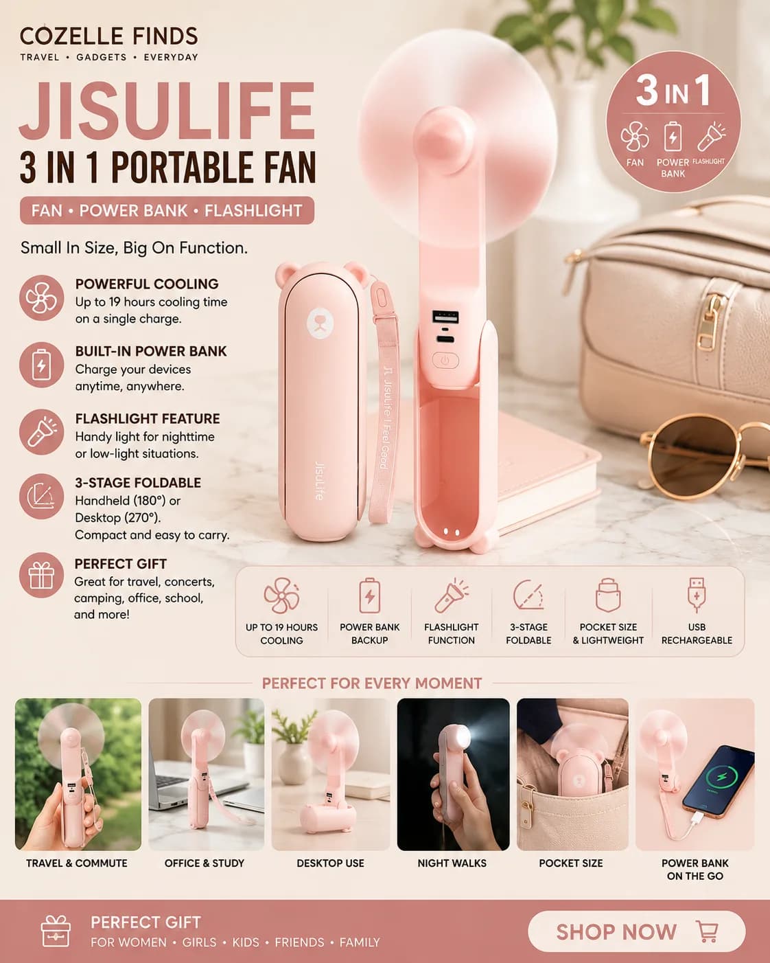 Small size. Big function. π¨π¦π Meet the JISULIFE 3-in-1 Portable Fan β your handy companion for hot days and on-the-go adventures! βοΈ Portable fan with up to 19 hours of cooling βοΈ Built-in power bank βοΈ Flashlight function βοΈ Foldable 3-stage design βοΈ USB rechargeable Perfect for travel, concerts, camping, work, school, and summer days. βοΈ Shop now and stay cool wherever you go! β¨