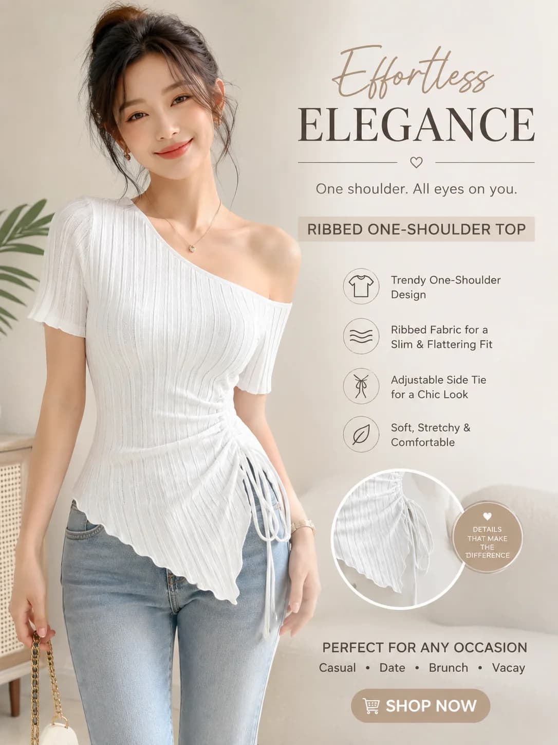 Ribbed one shoulder top. Effortless elegance. Must have!