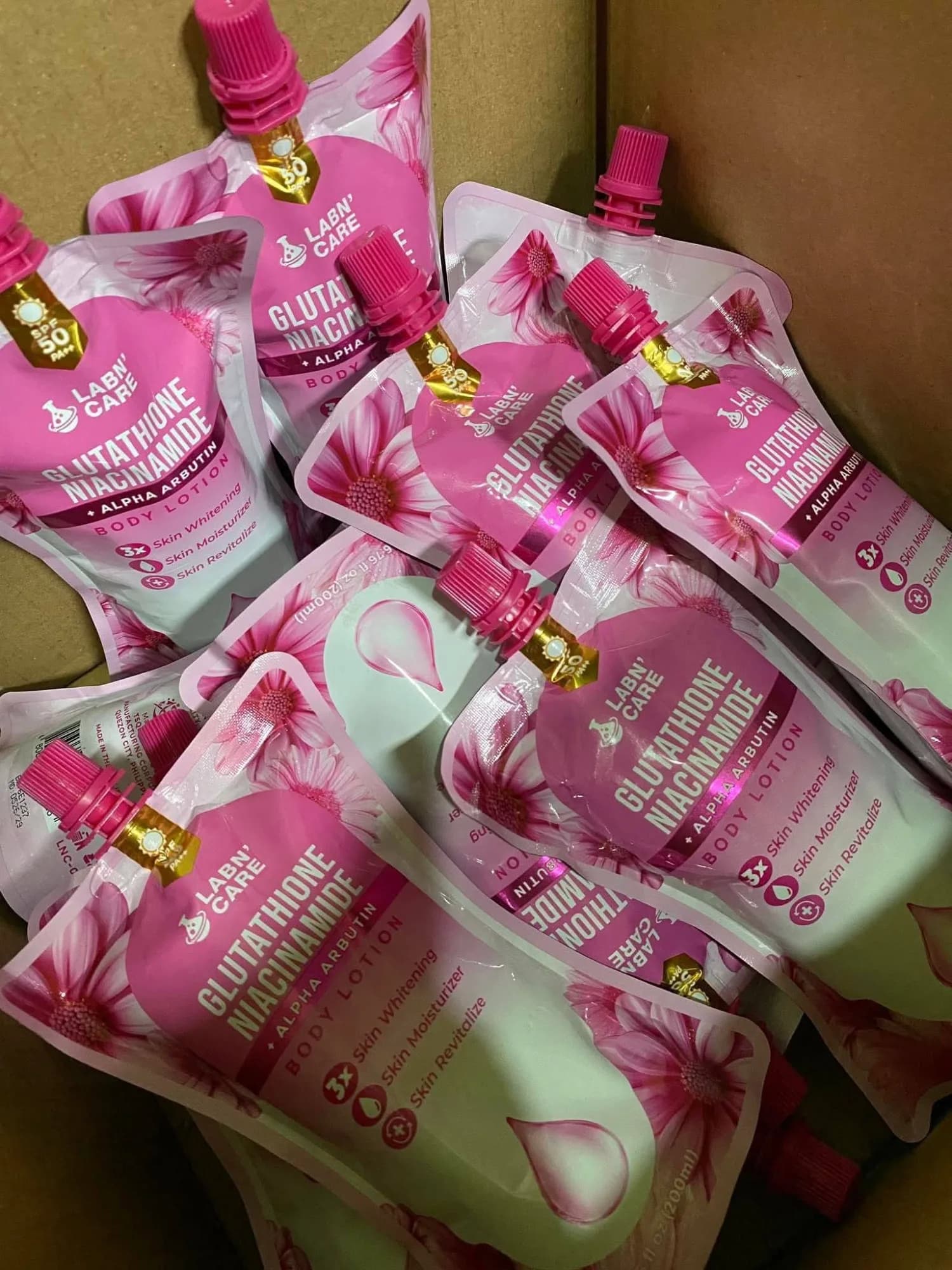 Labn Care Glutathione Niacinamide Body Lotion Pink skincare lotion in pouch packaging
