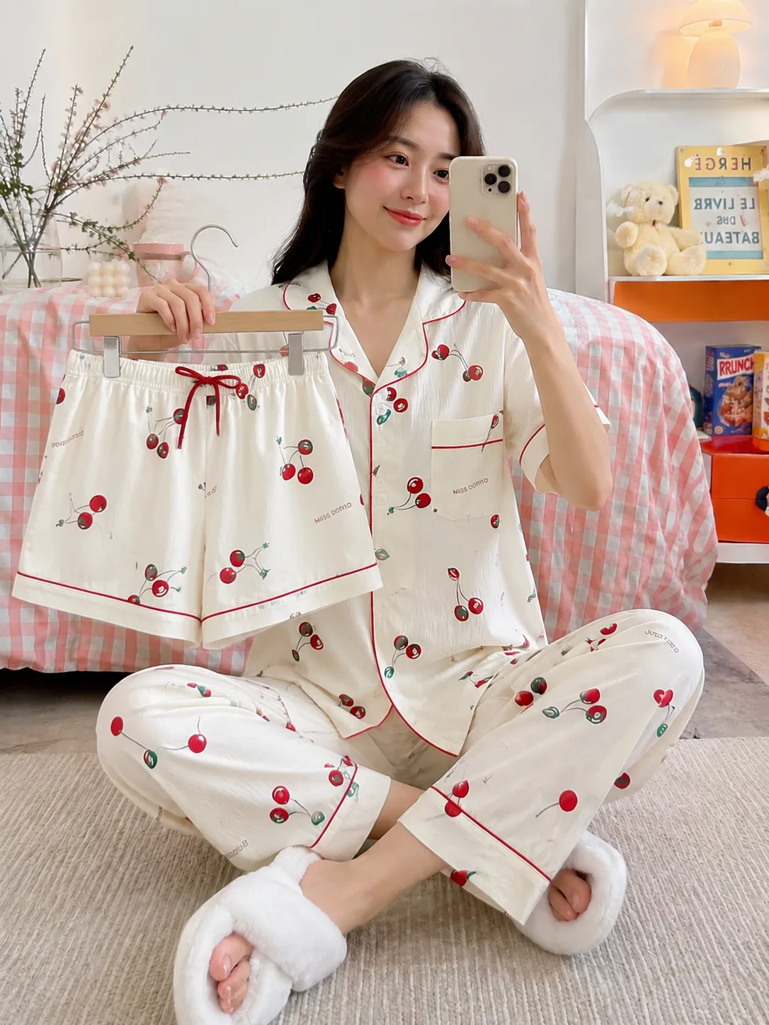 3 in 1 Cotton Pajama Terno For Women Sleepwear Nightwear Set Pambahay Woman Pantulog