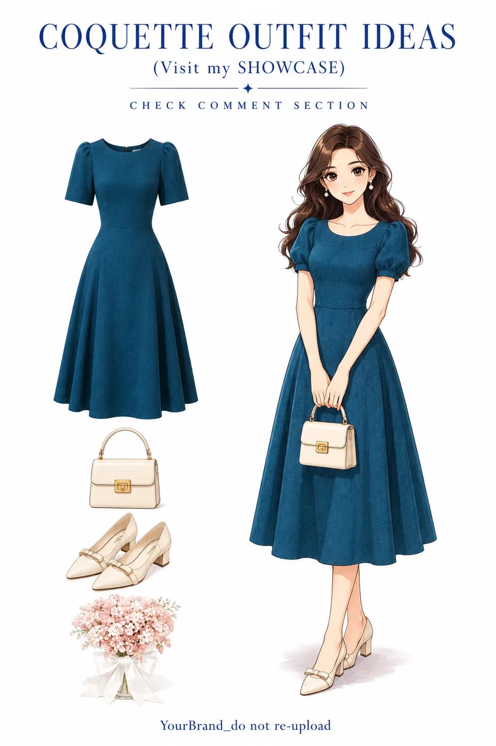 Vy Boutique Japanese designed dress with 2 layers of round neck, flared shape, made of Japanese