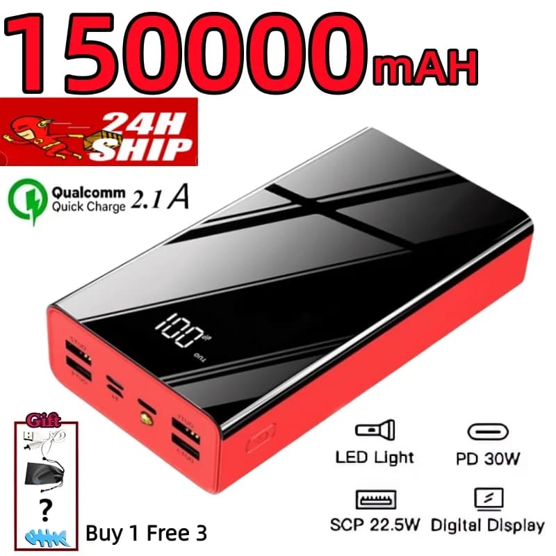 Check out power bank 150000mAH powerbank type c with led light 2 Input 4 Output powerbank for iphone buy 1 take 3 gift for ₱400 - ₱668.