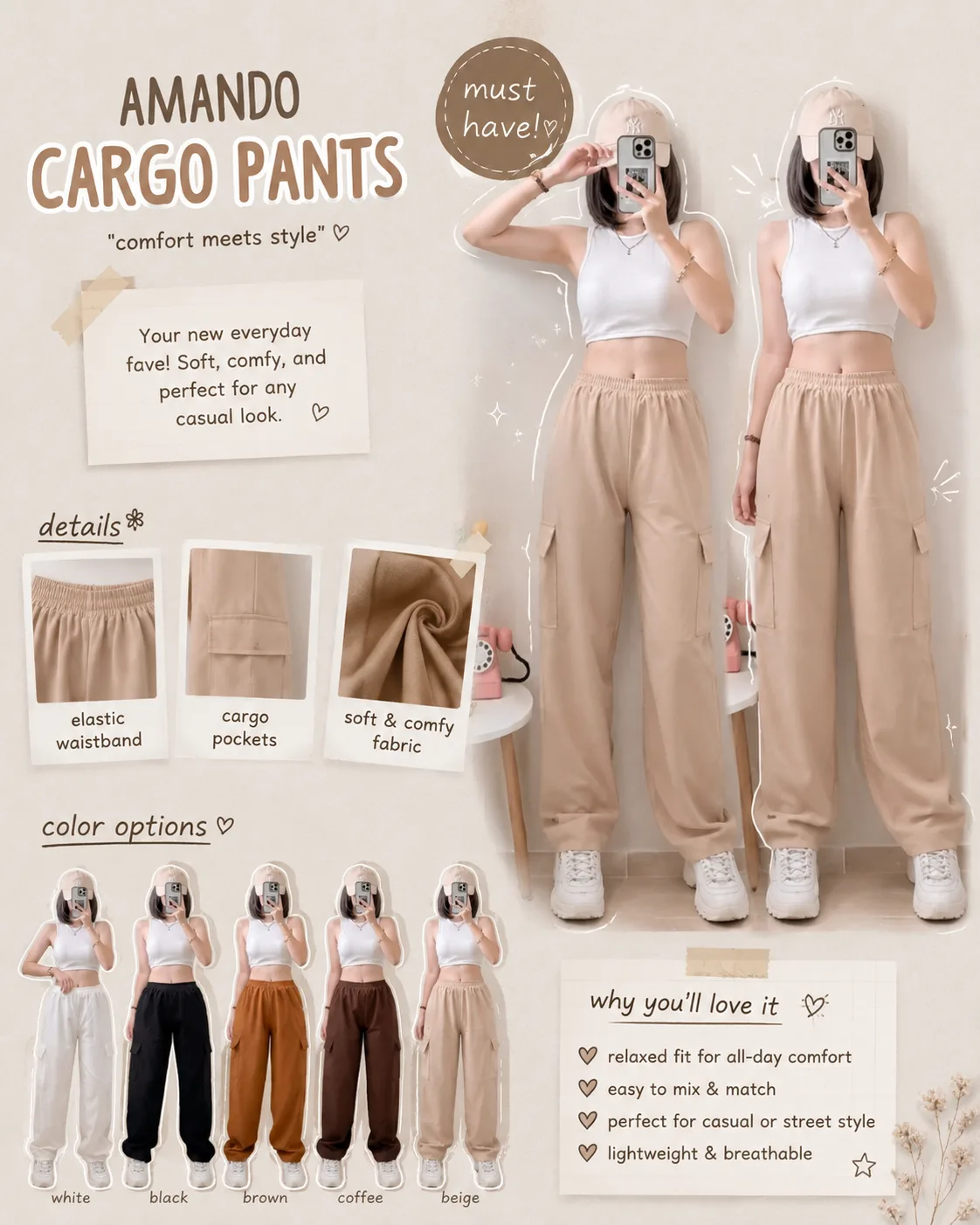 CLICK π https://s.shopee.ph/4VbuZHCjMh β¨ AMANDO Cargo Pants Your everyday pants na comfy + stylish! π€ π§Έ Why youβll love it: β’ Soft & comfortable fabric β’ Relaxed fit for all-day wear β’ May cargo pockets for extra style & utility β’ Easy to pair with crop tops, tees, or sneakers β’ Perfect for casual & streetwear looks β’ Available in different neutral colors π€π€π€ π« Style it your way: AMANDO Cargo Pants = COMFORT + STYLE + EVERYDAY VIBES β¨ #AmandoCargoPants #CargoPants #OOTD #CasualStyle #Streetwear #FashionFinds