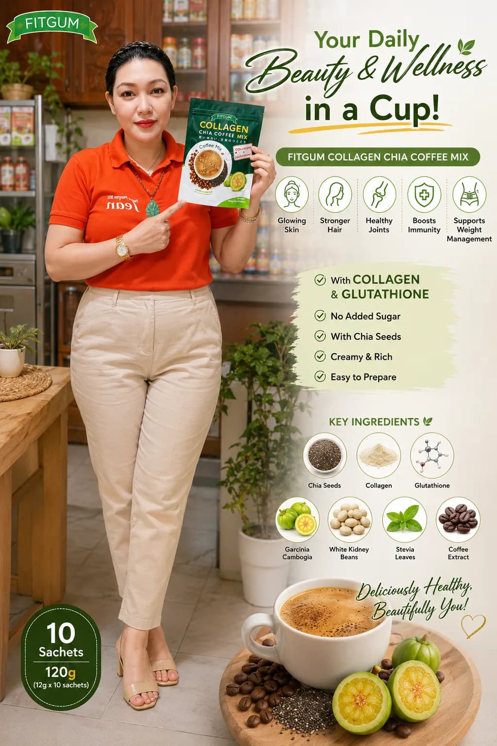 ✨ BEAUTY & WELLNESS IN EVERY CUP! ✨ Looking for a delicious coffee that can be part of your daily wellness routine? ☕💚 Try FITGUM Collagen Chia Coffee Mix — a creamy and satisfying coffee mix with Collagen & Glutathione, plus Chia Seeds. 🌿 Perfect for those who want to enjoy their coffee while taking care of their everyday beauty and wellness routine. 💕✨ ☕ Easy to prepare 🌱 With Chia Seeds 💚 With Collagen & Glutathione 😋 Creamy & delicious 📦 10 sachets per pack Make your daily coffee moment more enjoyable! 🥰 #FITGUM #CollagenChiaCoffeeMix #CollagenCoffee #ChiaCoffee #CoffeeLovers #BeautyAndWellness #DailyWellness #HealthyLifestyle