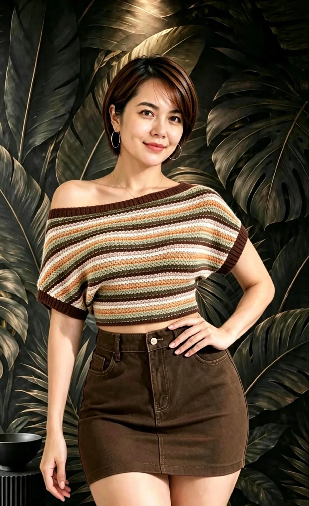 Womenβs striped knit top with asymmetrical neckline for summer, beach vacation, boho style, casual,