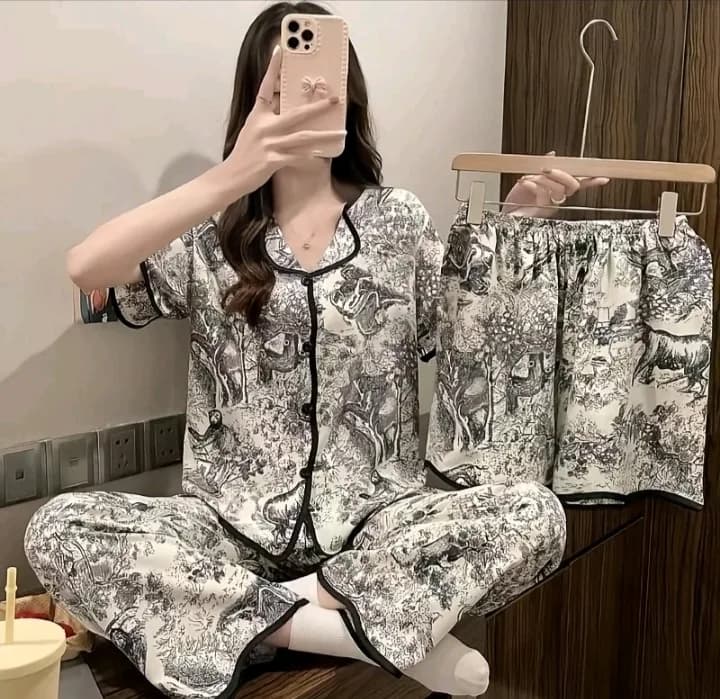 Fashion 3 in 1 Floral pajamas terno for woman/sleepwear terno for girl woman plus size Loungewear