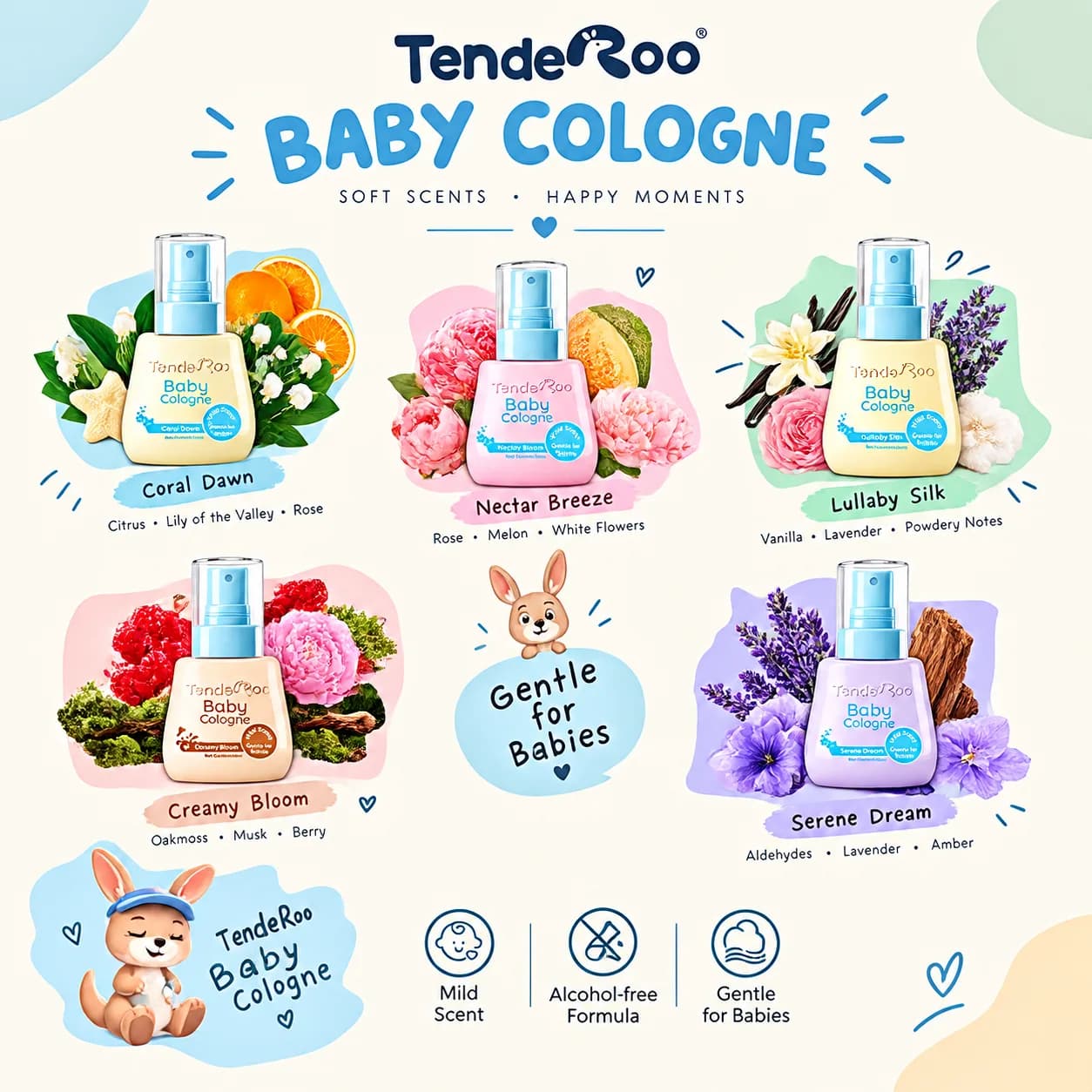 Tenderoo Baby Cologne Alcohol Free Mild Scent Bundle Gentle For Babies For Memory & Bonding