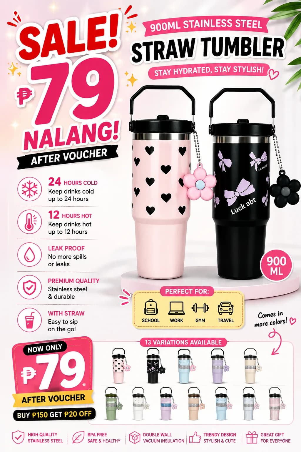 Perfect for school, work, gym & travel. ๐๐