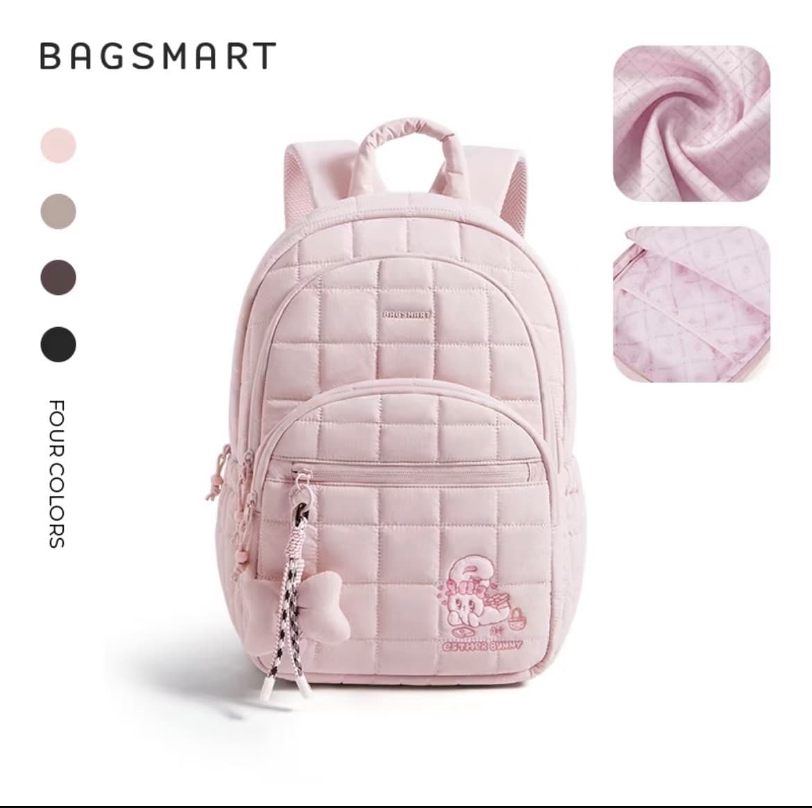 οΏΌBAGSMART Γ ESTHER BUNNY College Backpack Puffy Travel Backpack 15.6inch Laptop Backpack Waterproof Cute Bookbag For School